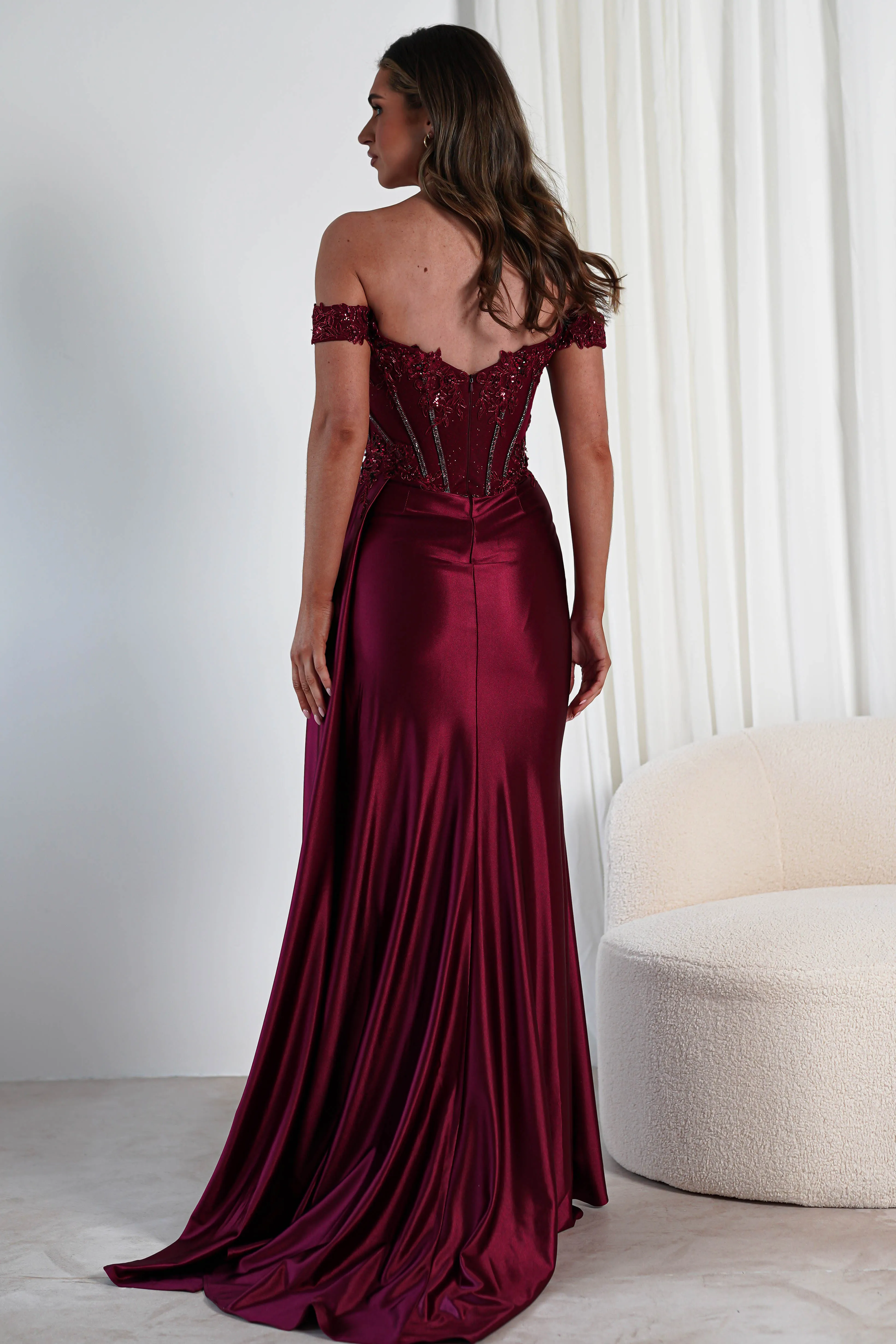 Marsela Lace Bodice Gown | Burgundy