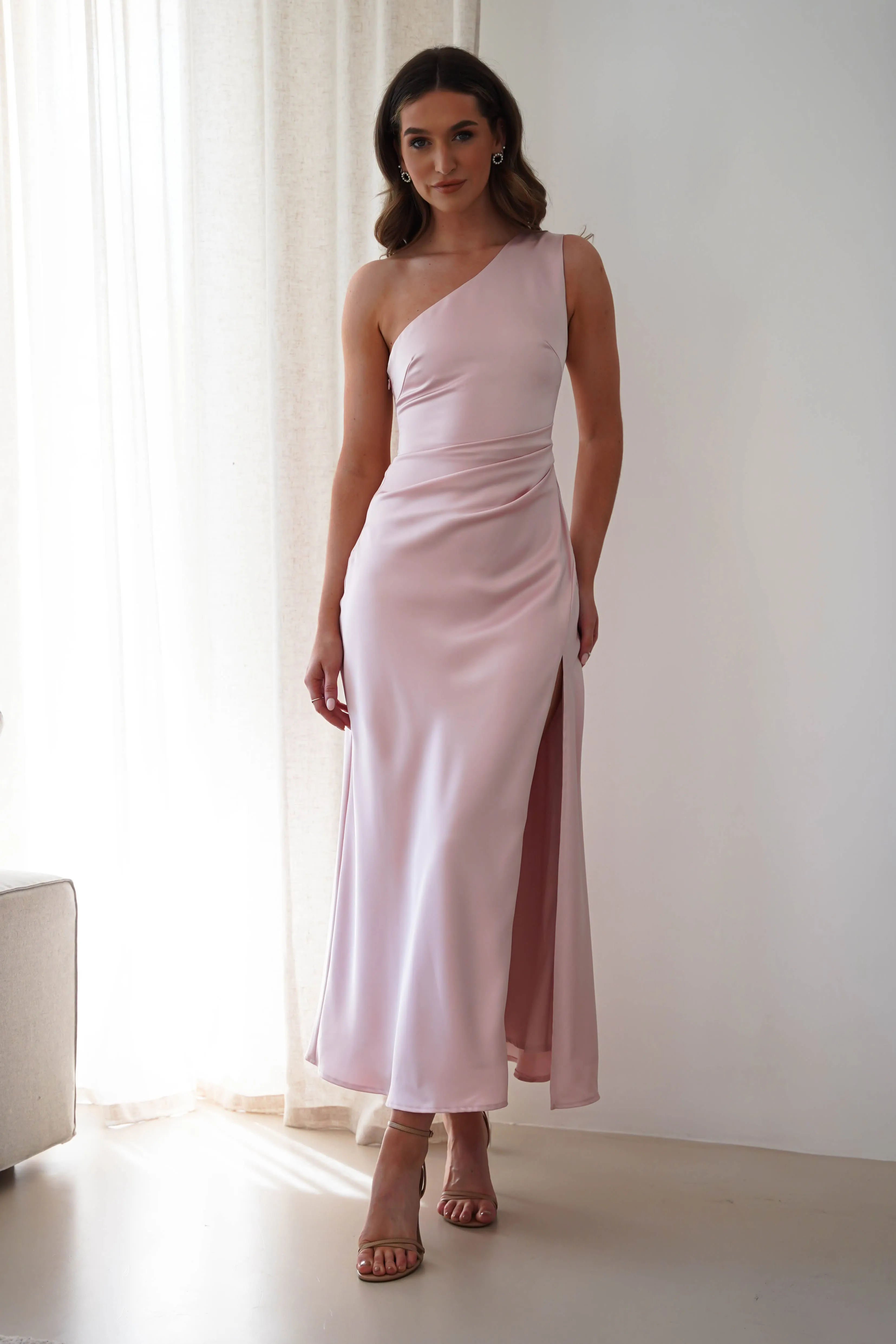 Meera Soft Matte Satin Midaxi Dress | Blush Pink