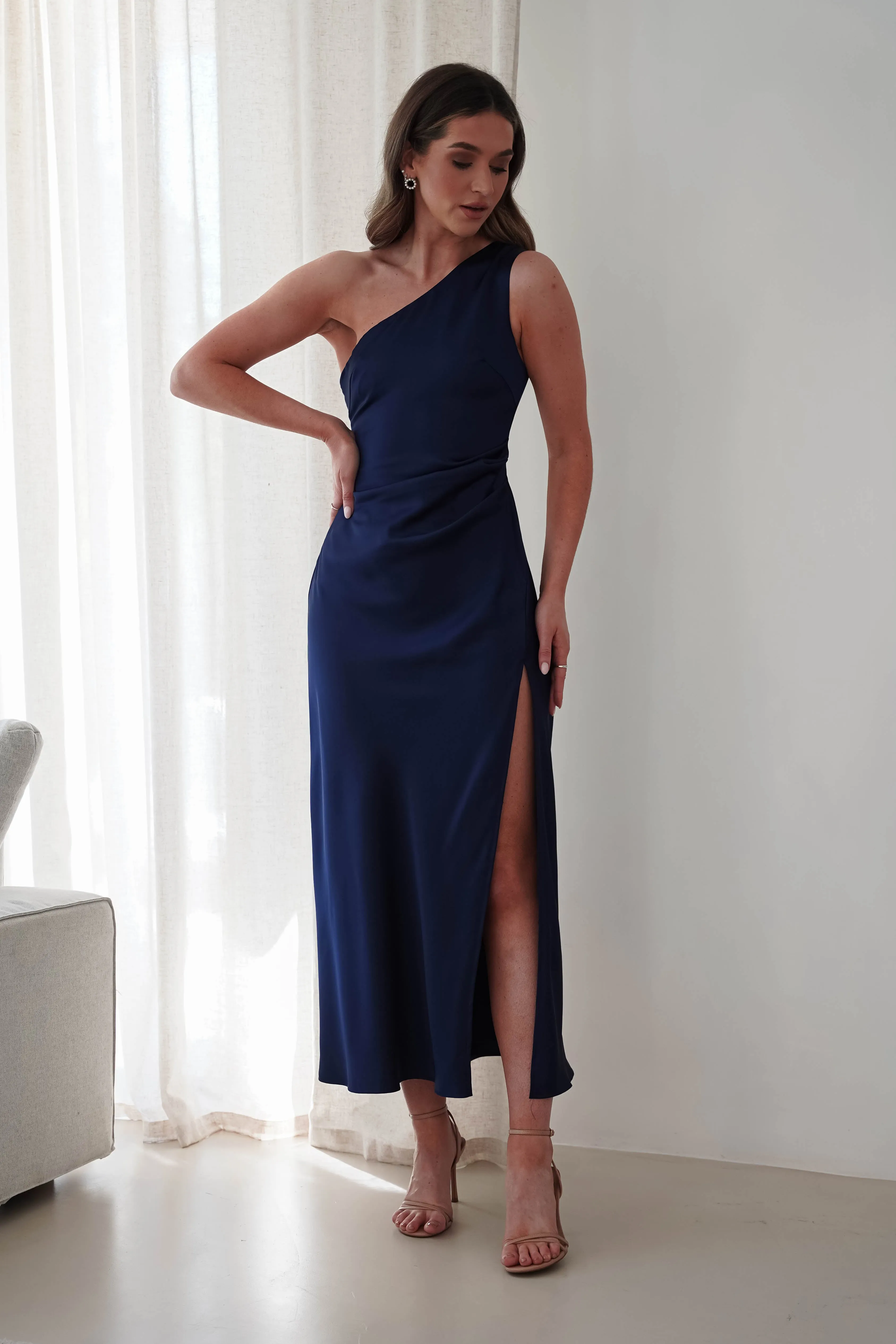 Meera Soft Matte Satin Midaxi Dress | Navy