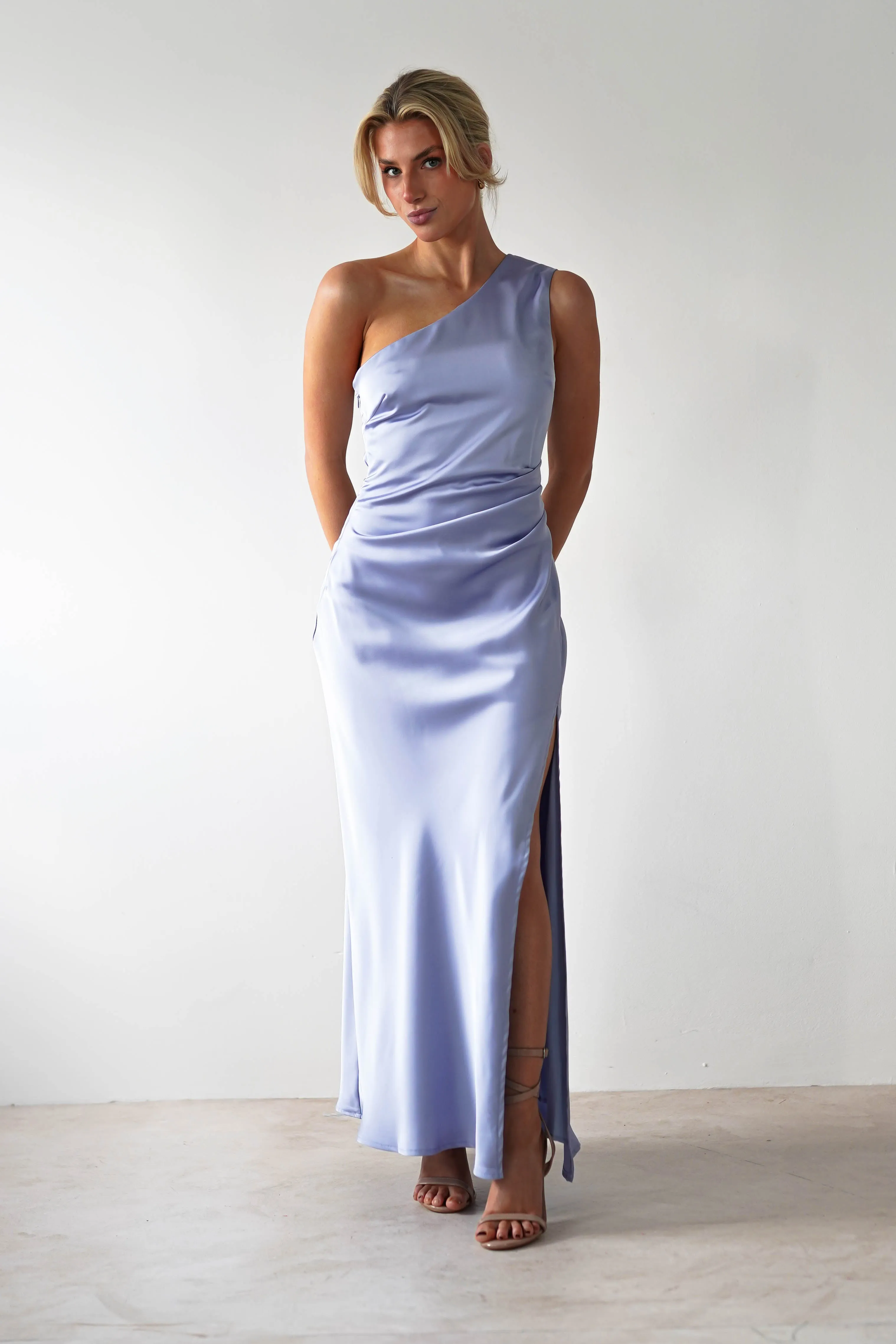 Meera Soft Matte Satin Midaxi Dress | Periwinkle Blue