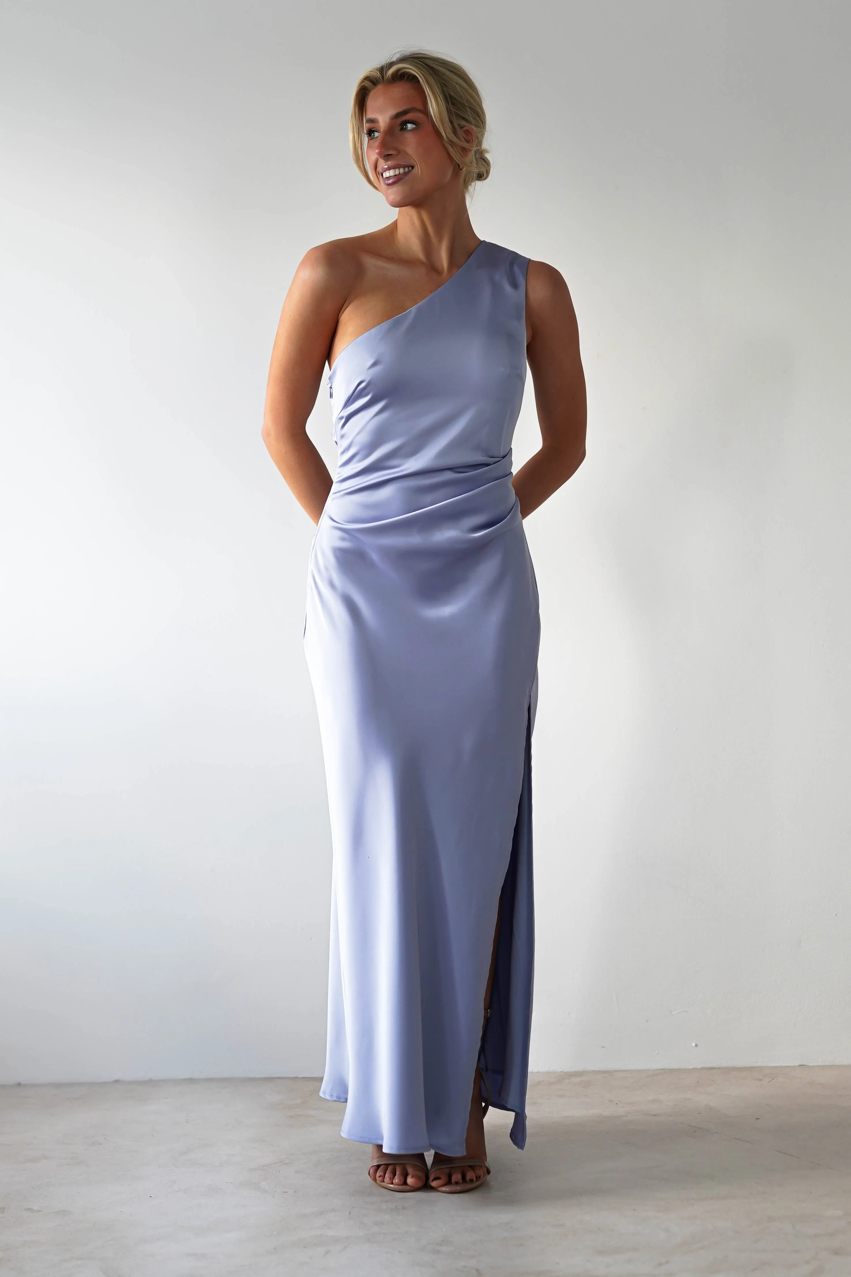 Meera Soft Matte Satin Midaxi Dress | Periwinkle Blue
