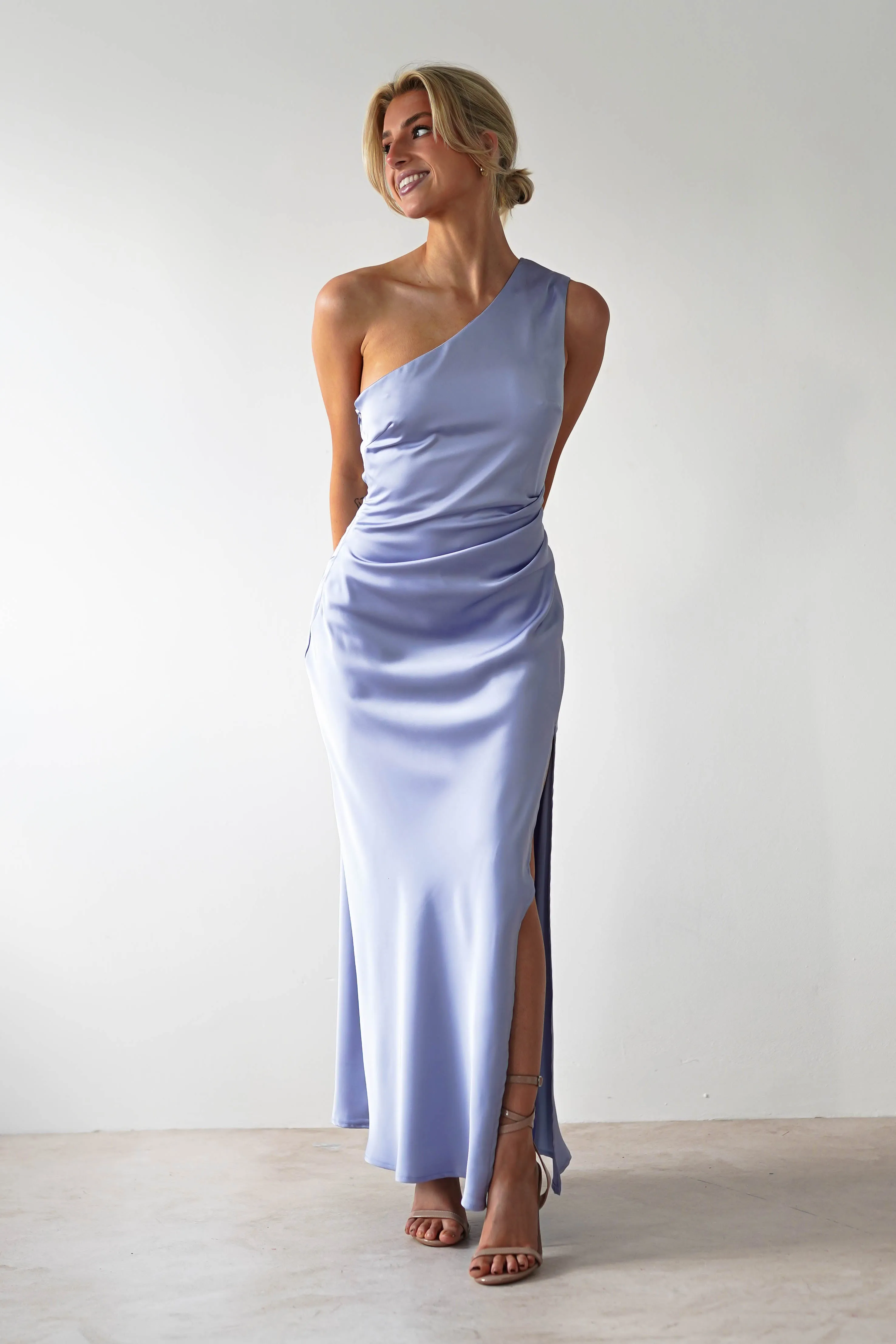 Meera Soft Matte Satin Midaxi Dress | Periwinkle Blue