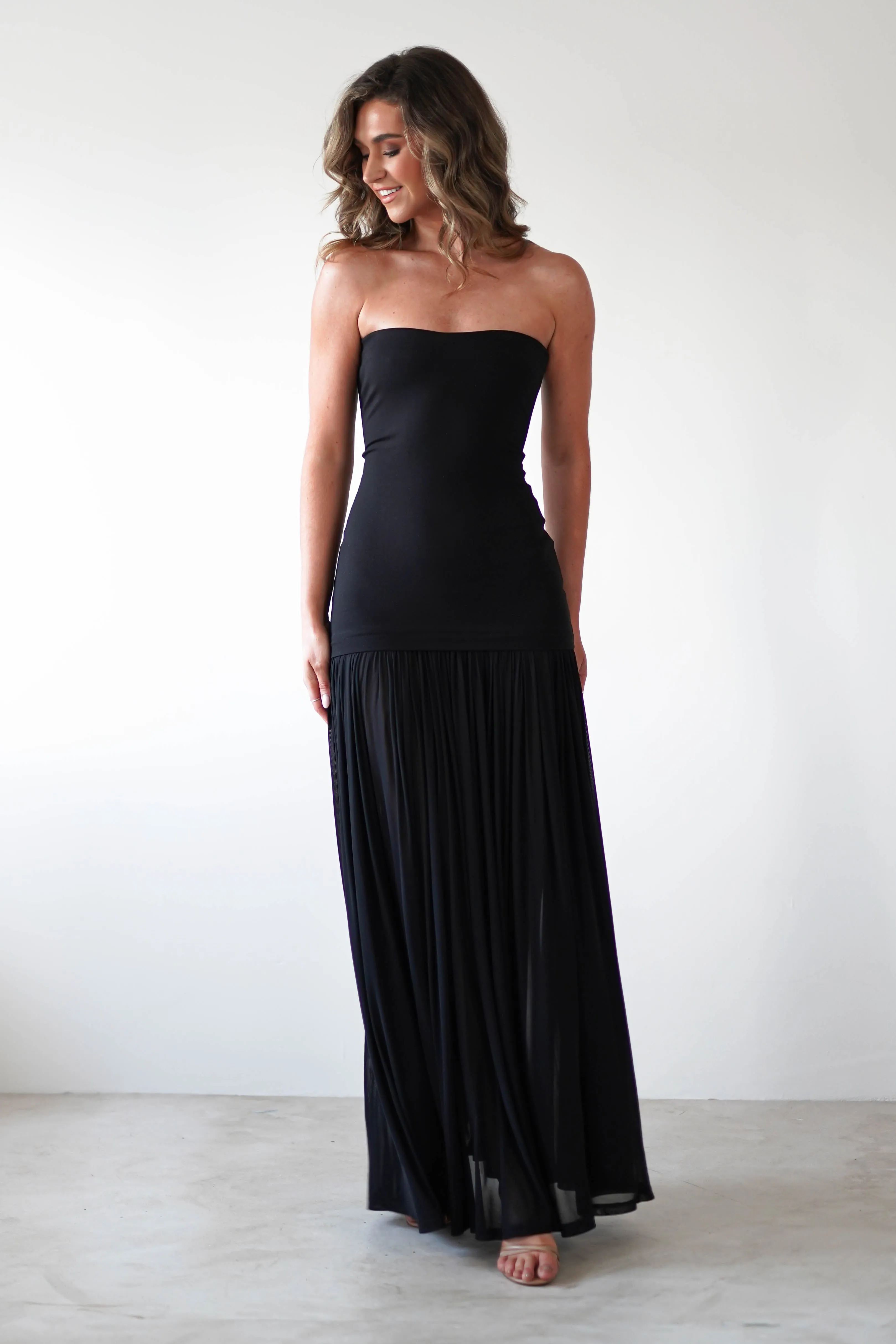 Mel Strapless Chiffon Skirt Maxi Dress  dress,evening dress,graduation dress,party dress,birthday dress,beautiful dress,dress,summer dress,beautiful dressBlack