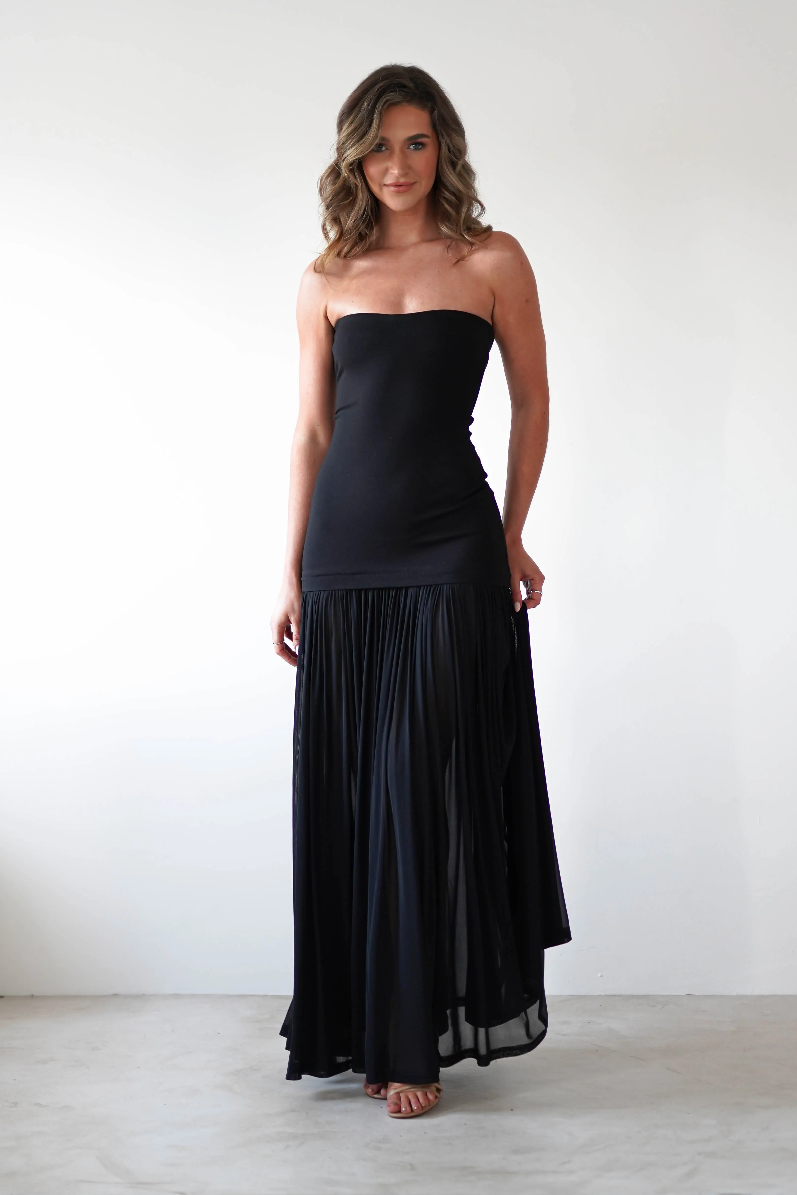 Mel Strapless Chiffon Skirt Maxi Dress  dress,evening dress,graduation dress,party dress,birthday dress,beautiful dress,dress,summer dress,beautiful dressBlack
