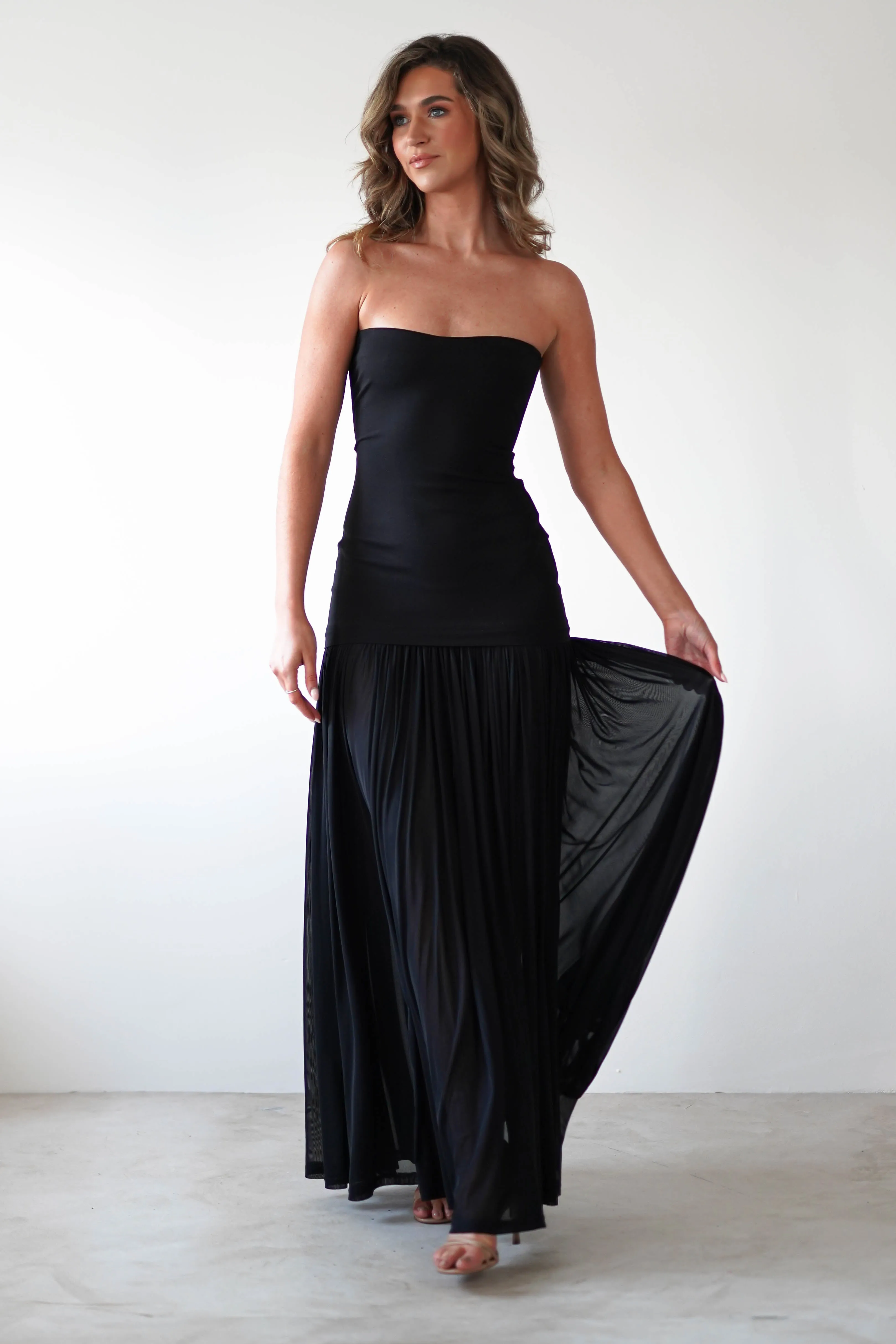 Mel Strapless Chiffon Skirt Maxi Dress  dress,evening dress,graduation dress,party dress,birthday dress,beautiful dress,dress,summer dress,beautiful dressBlack