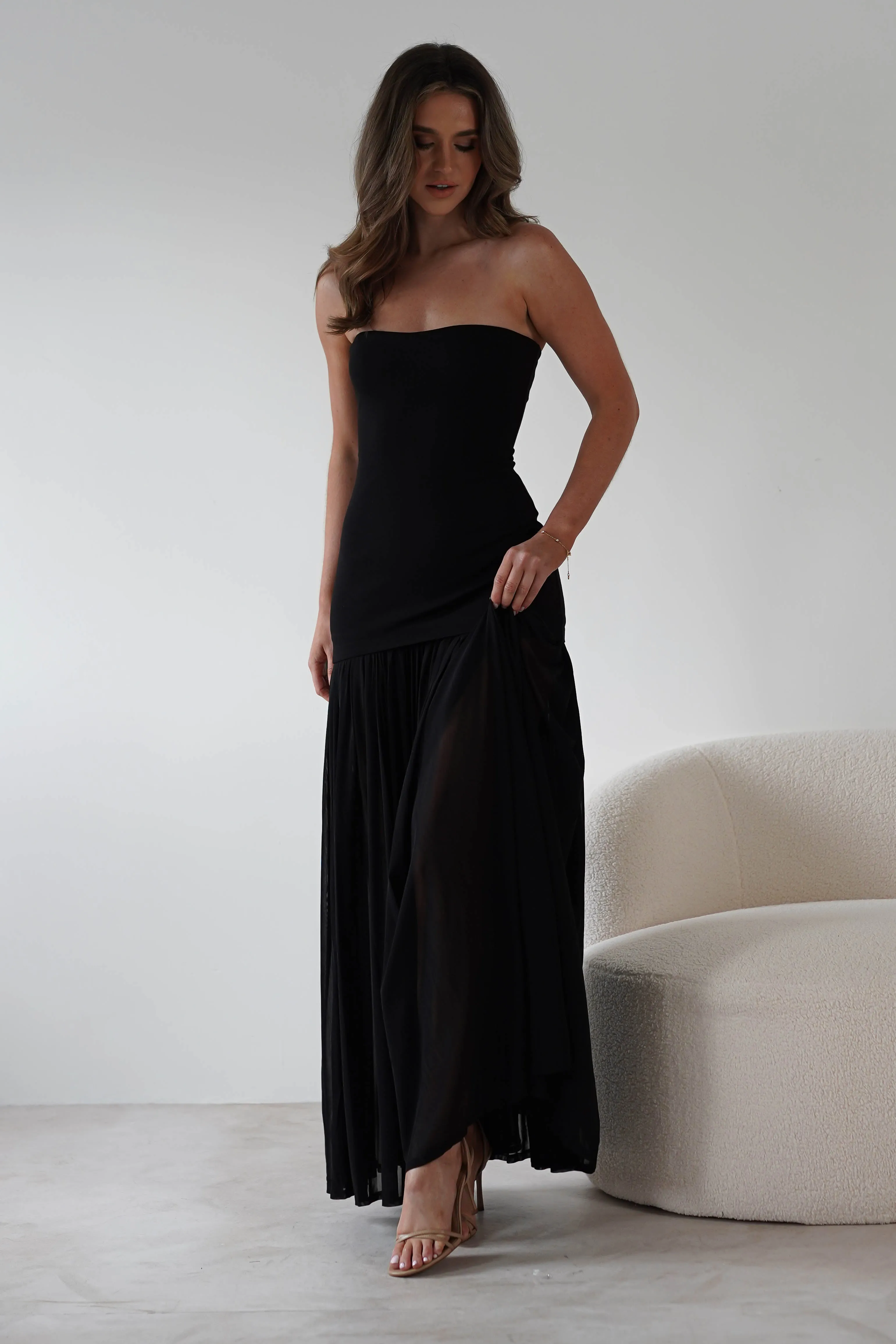 Mel Strapless Chiffon Skirt Maxi Dress  dress,evening dress,graduation dress,party dress,birthday dress,beautiful dress,dress,summer dress,beautiful dressBlack