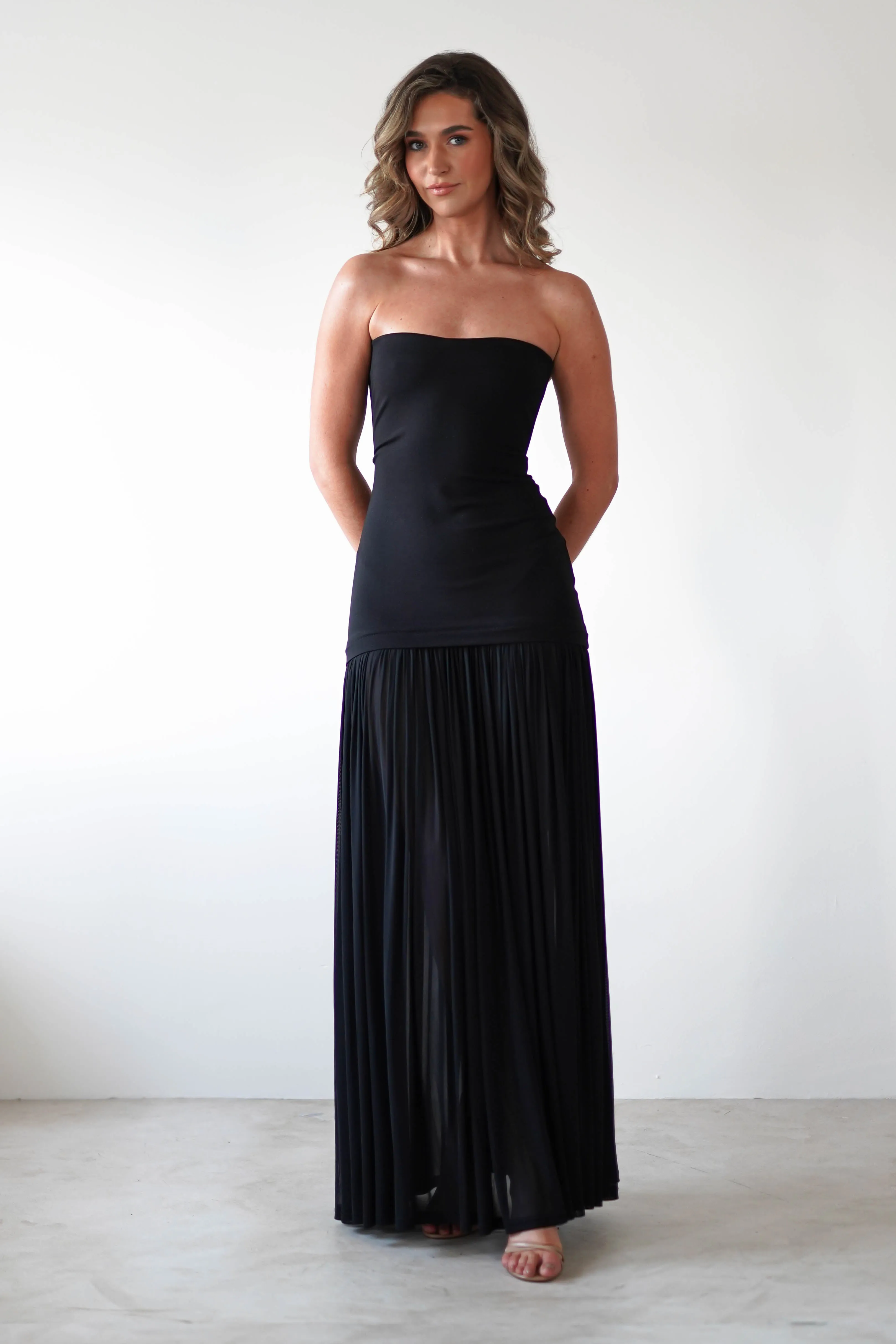 Mel Strapless Chiffon Skirt Maxi Dress  dress,evening dress,graduation dress,party dress,birthday dress,beautiful dress,dress,summer dress,beautiful dressBlack