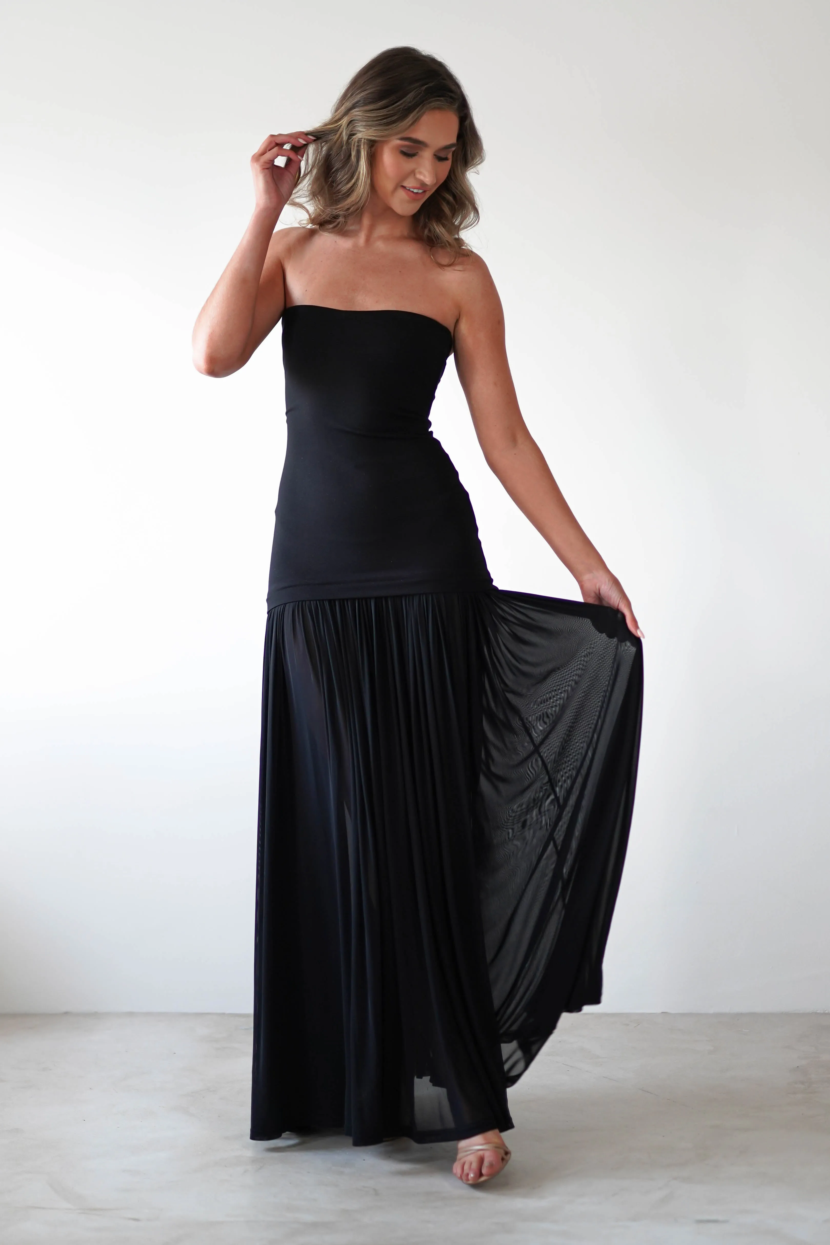 Mel Strapless Chiffon Skirt Maxi Dress  dress,evening dress,graduation dress,party dress,birthday dress,beautiful dress,dress,summer dress,beautiful dressBlack