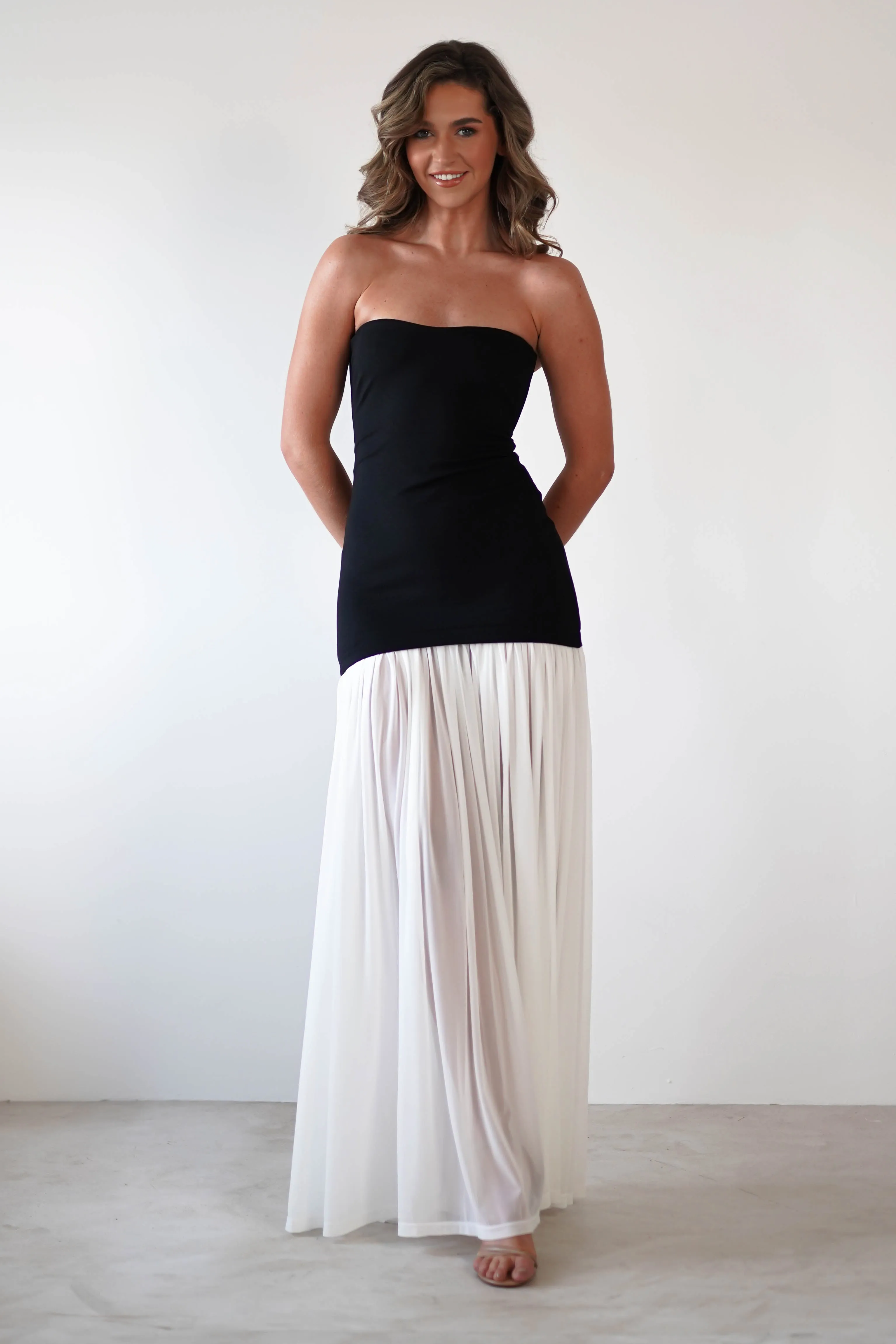 Mel Strapless Chiffon Skirt Maxi Dress  dress,evening dress,graduation dress,party dress,birthday dress,beautiful dress,dress,summer dress,beautiful dressBlack/White