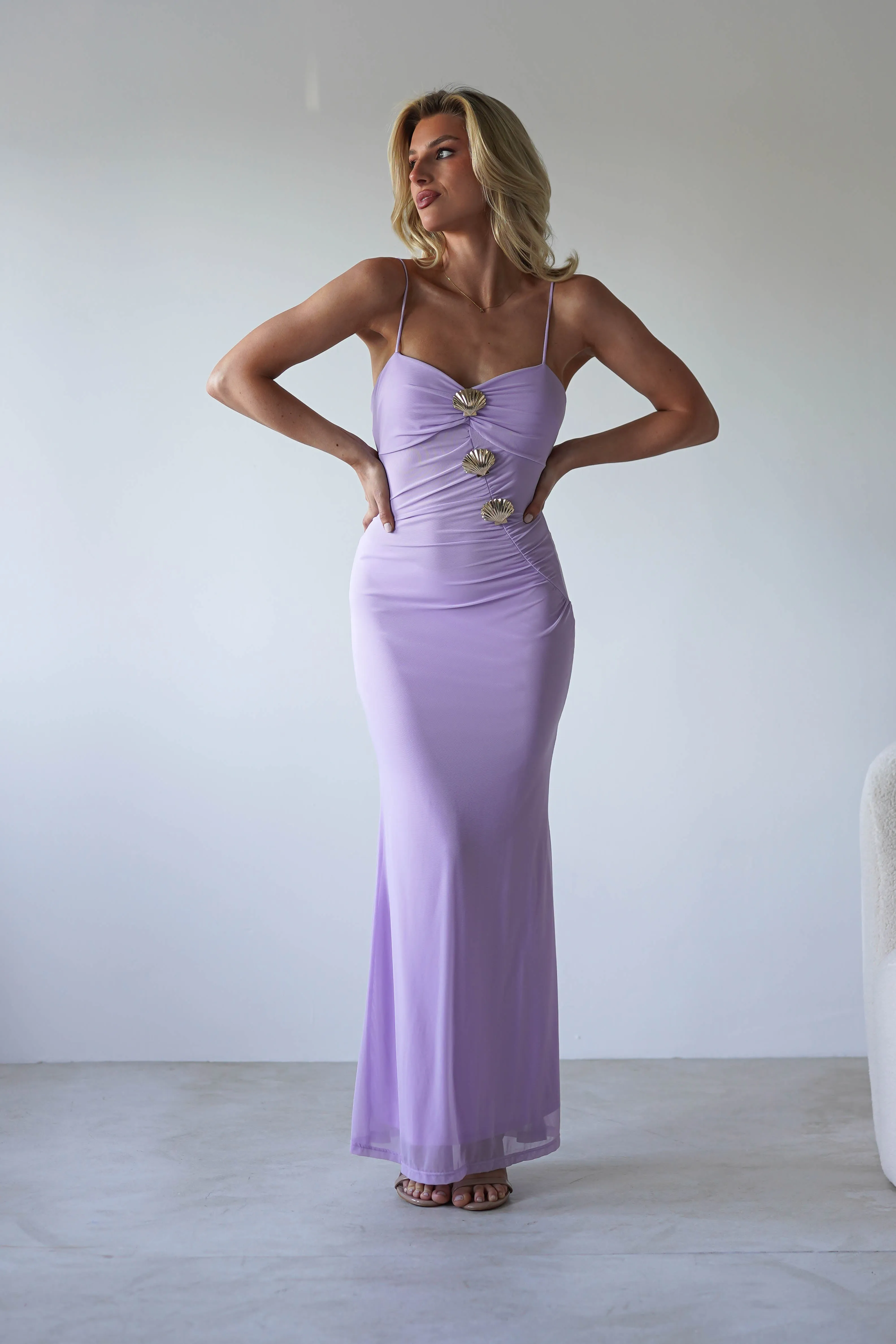 Melrose Mesh Shell Detail Maxi Dress | Lilac