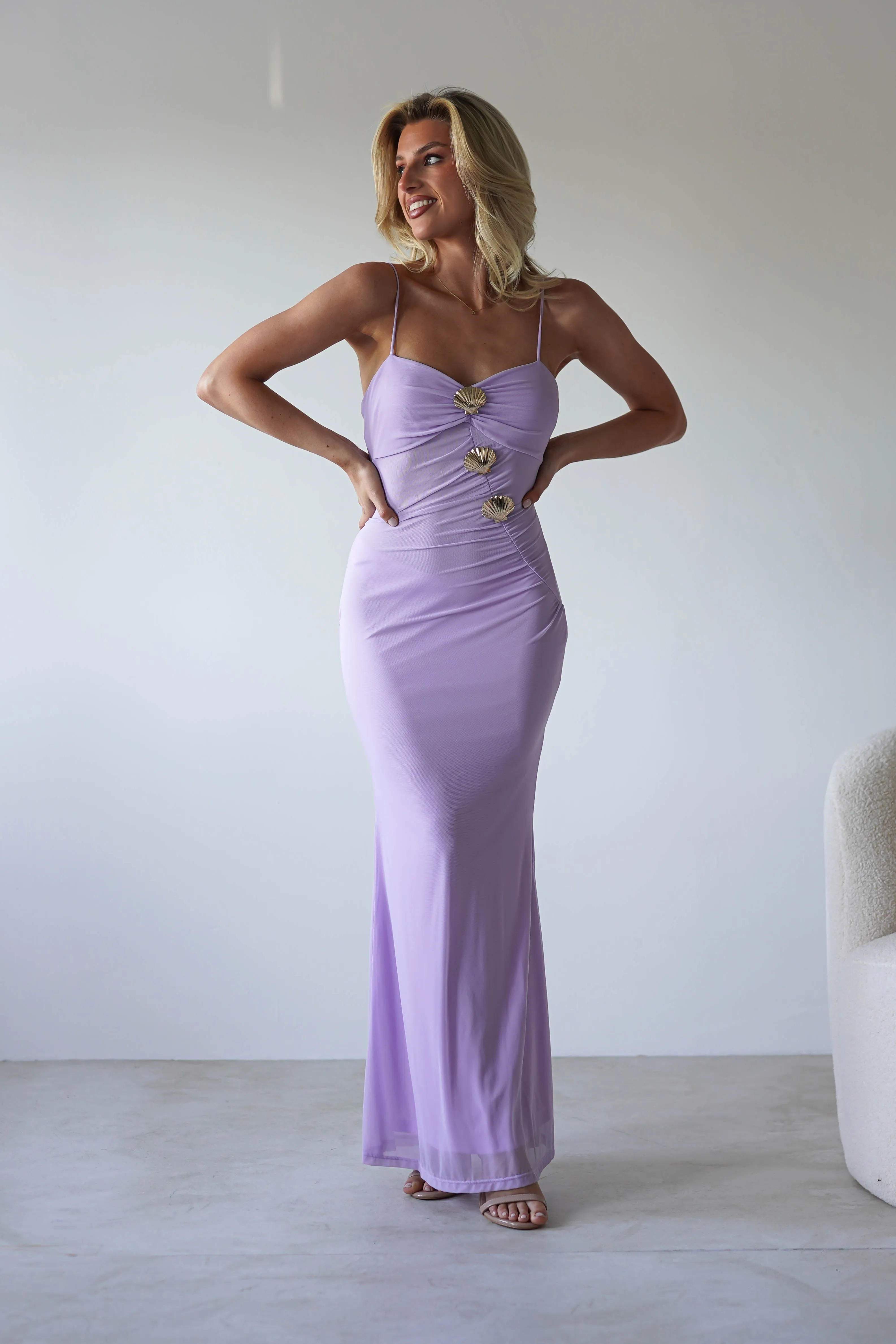 Melrose Mesh Shell Detail Maxi Dress | Lilac
