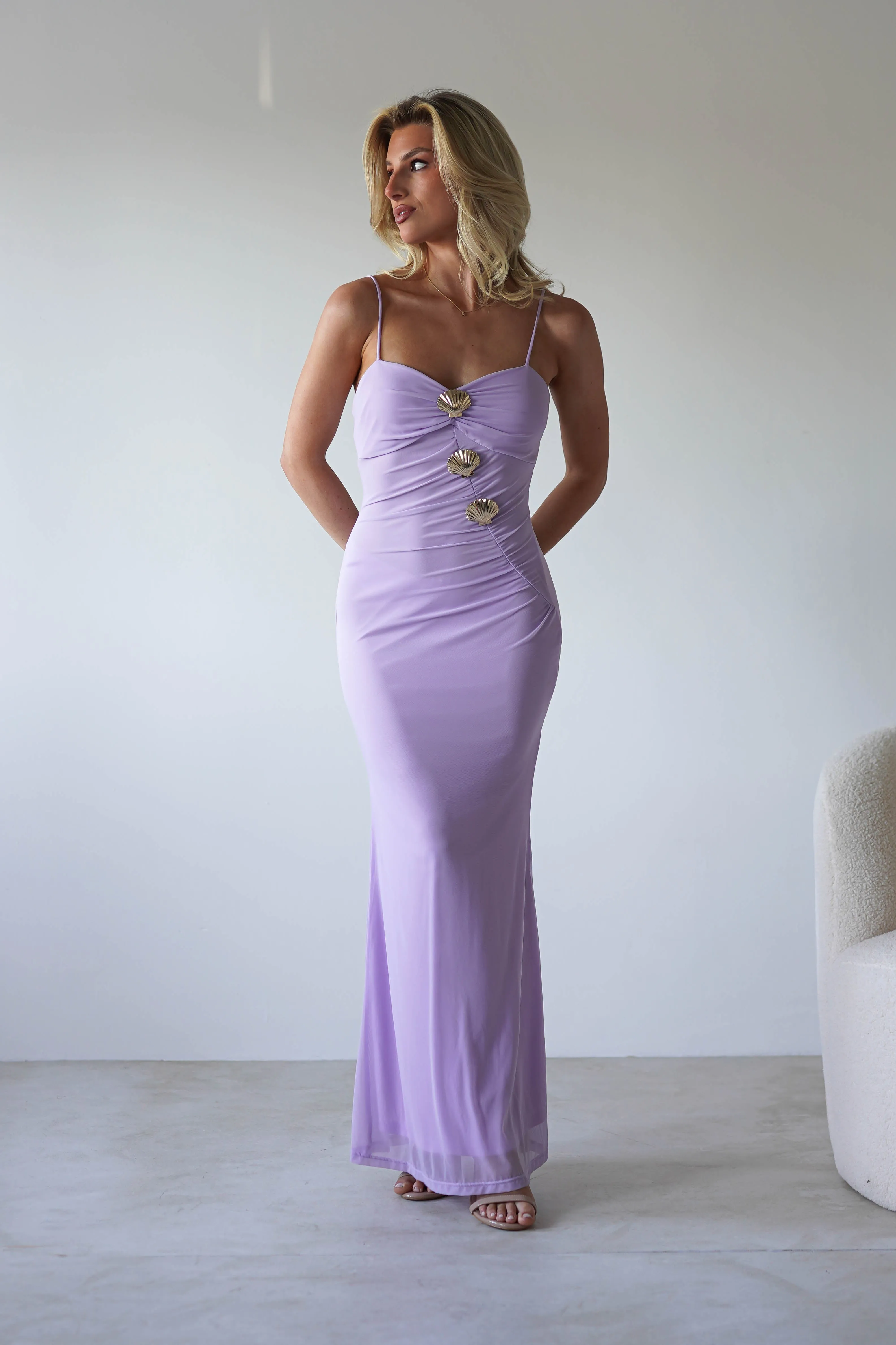 Melrose Mesh Shell Detail Maxi Dress | Lilac