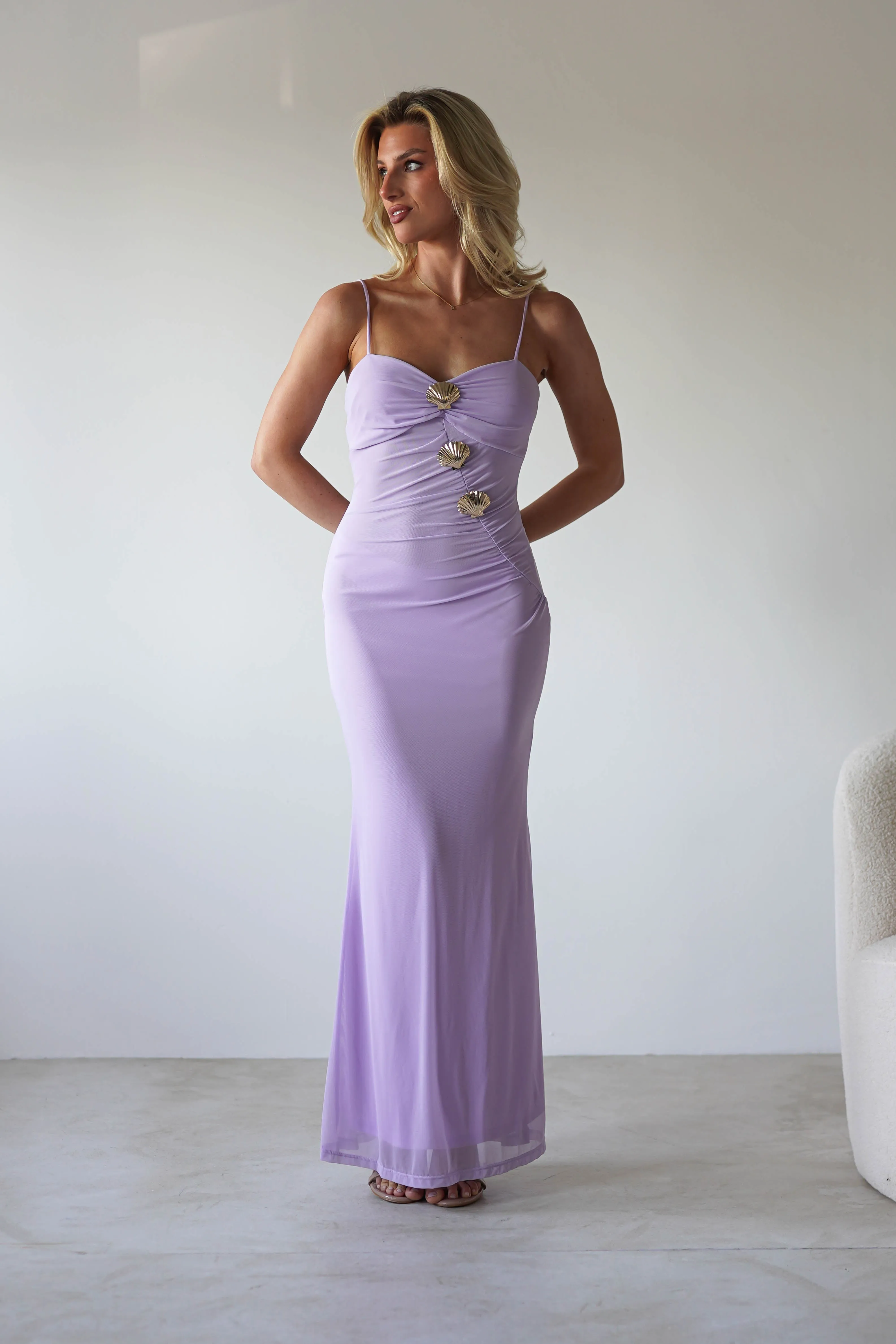 Melrose Mesh Shell Detail Maxi Dress | Lilac