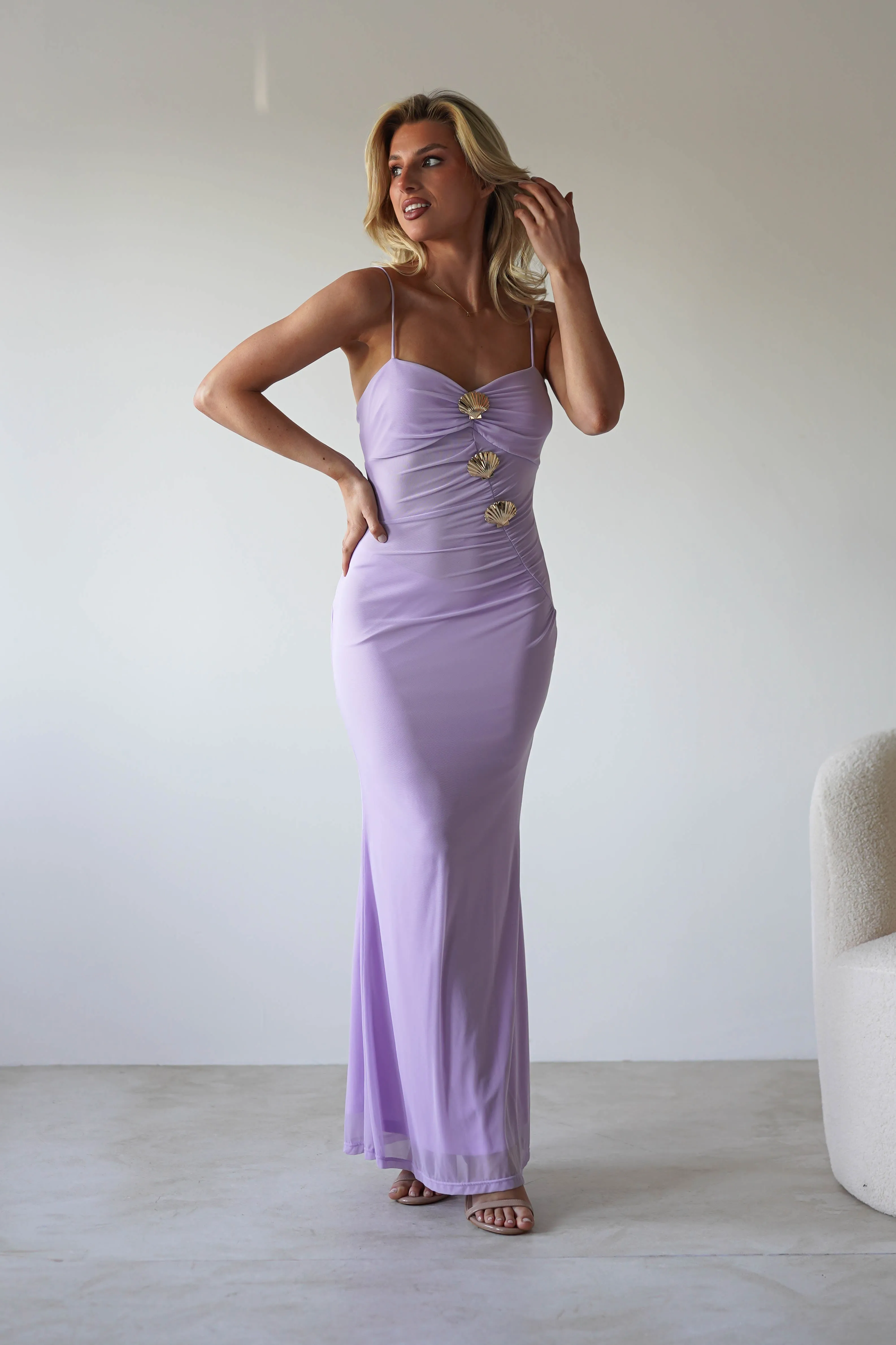 Melrose Mesh Shell Detail Maxi Dress | Lilac