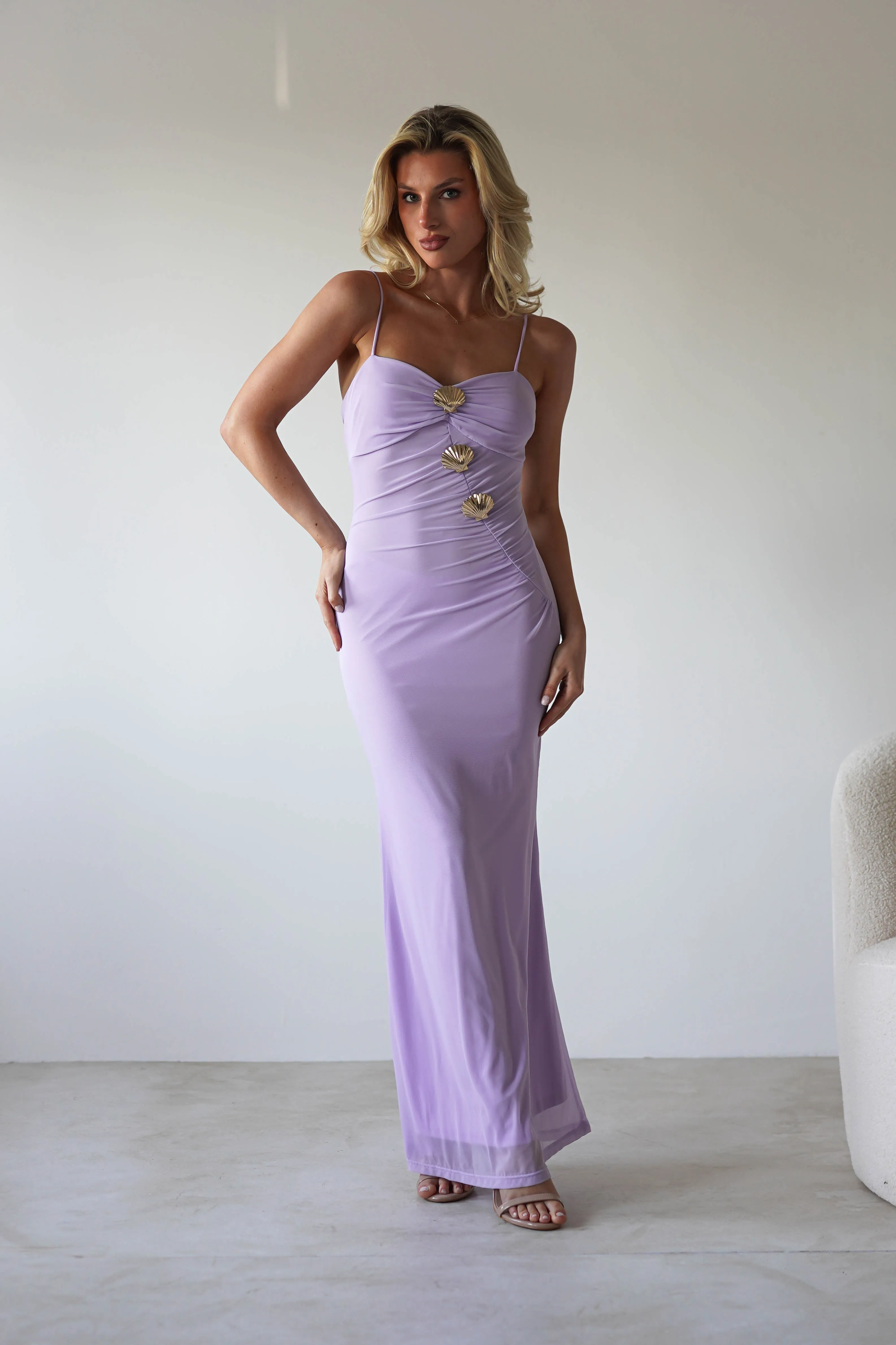 Melrose Mesh Shell Detail Maxi Dress | Lilac