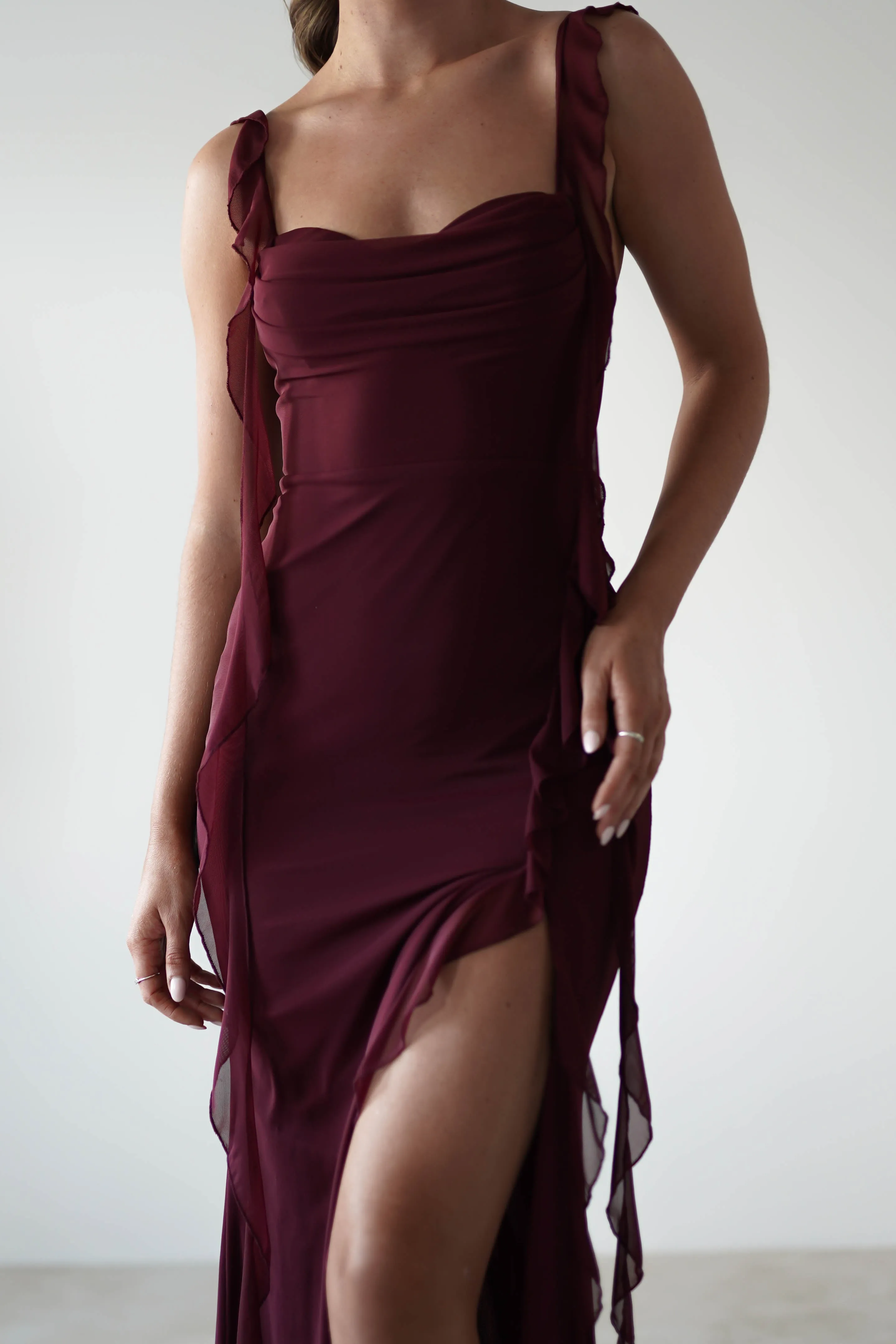 Mhissa Ruffle Maxi Dress | Burgundy