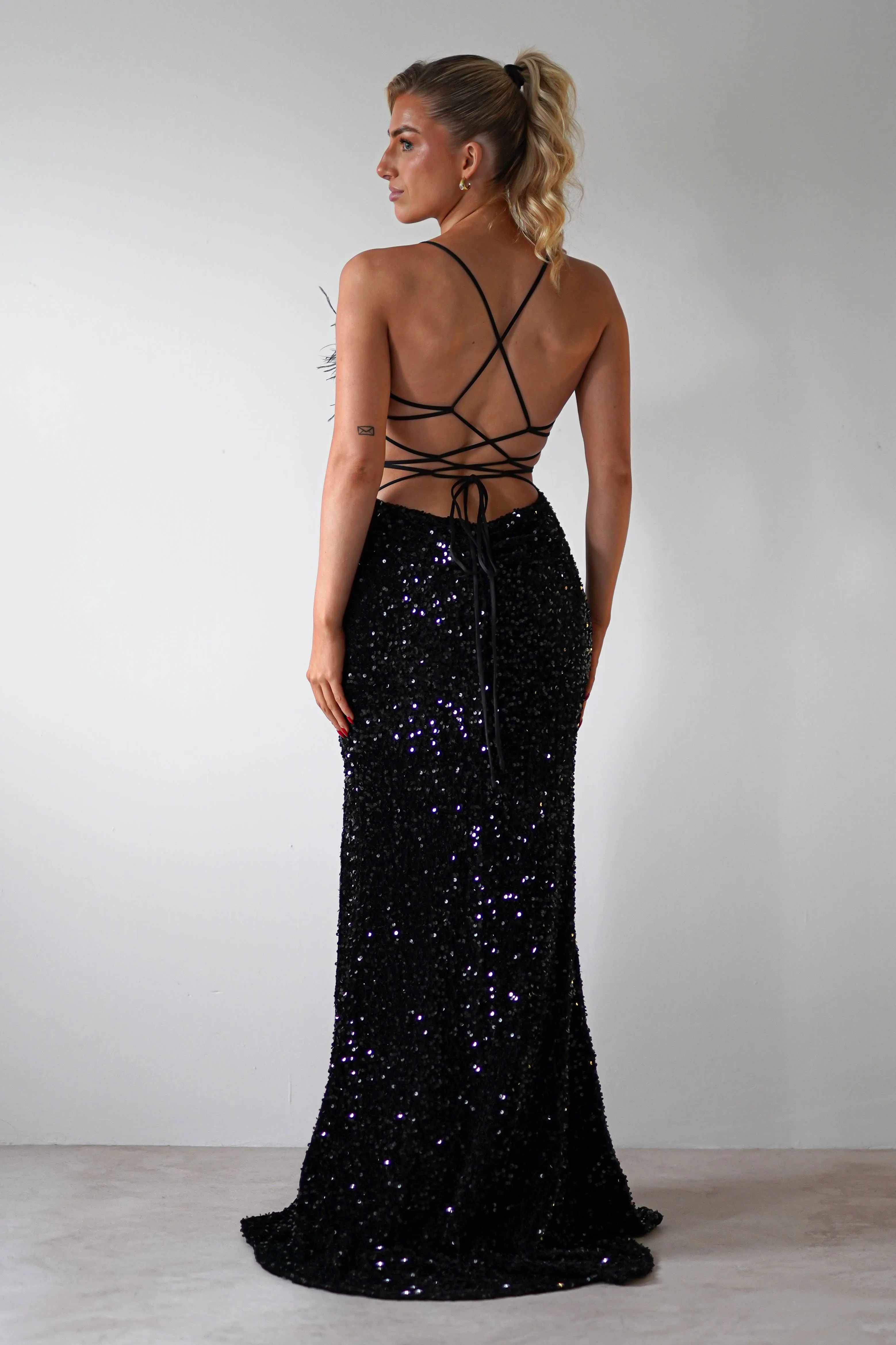 Mira Sequin Feather Maxi Gown  dress,evening dress,graduation dress,party dress,birthday dress,beautiful dress,dress,summer dress,beautiful dressBlack