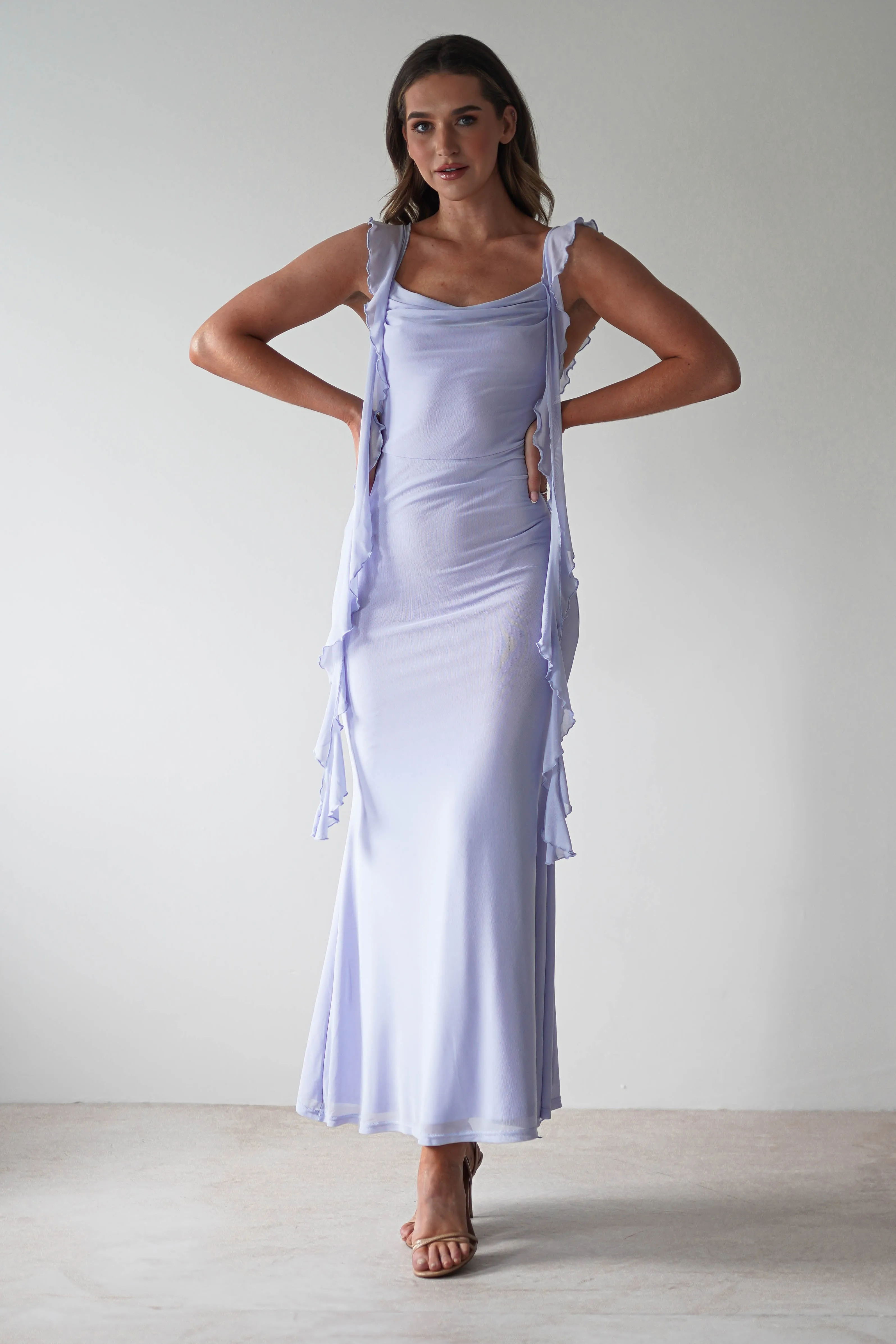 Miranda Ruffle Midaxi Dress | Dusty Blue