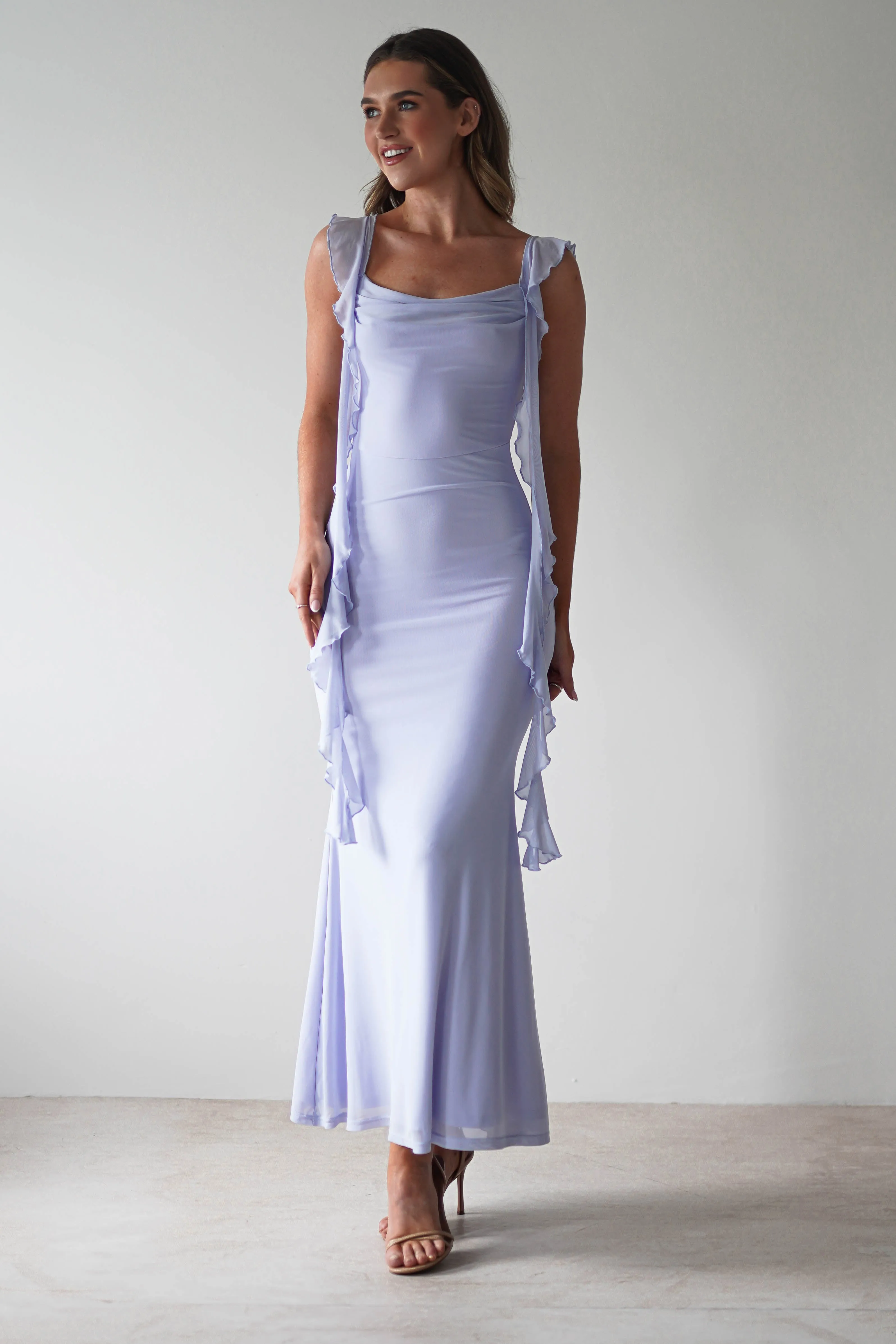Miranda Ruffle Midaxi Dress | Dusty Blue