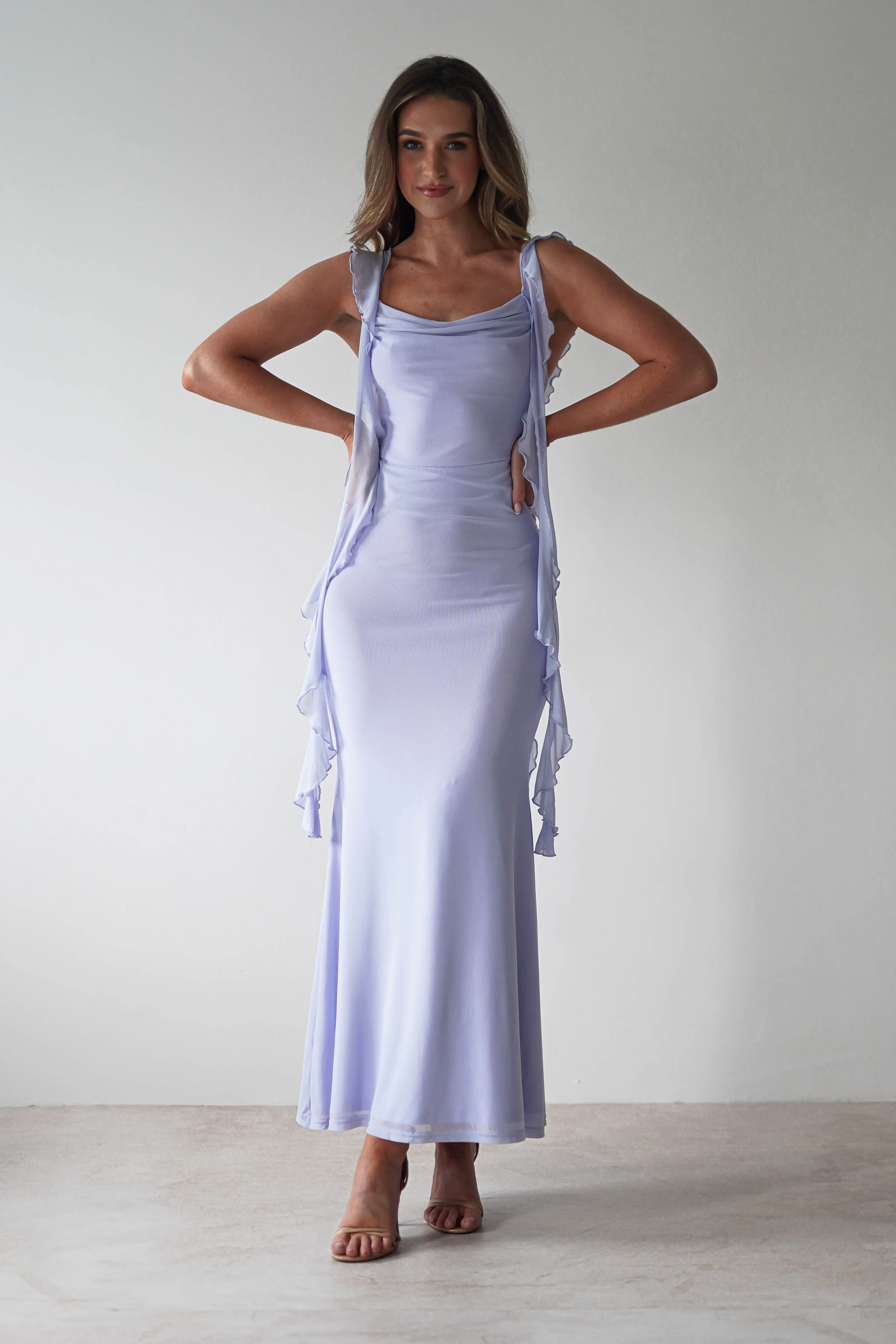Miranda Ruffle Midaxi Dress | Dusty Blue