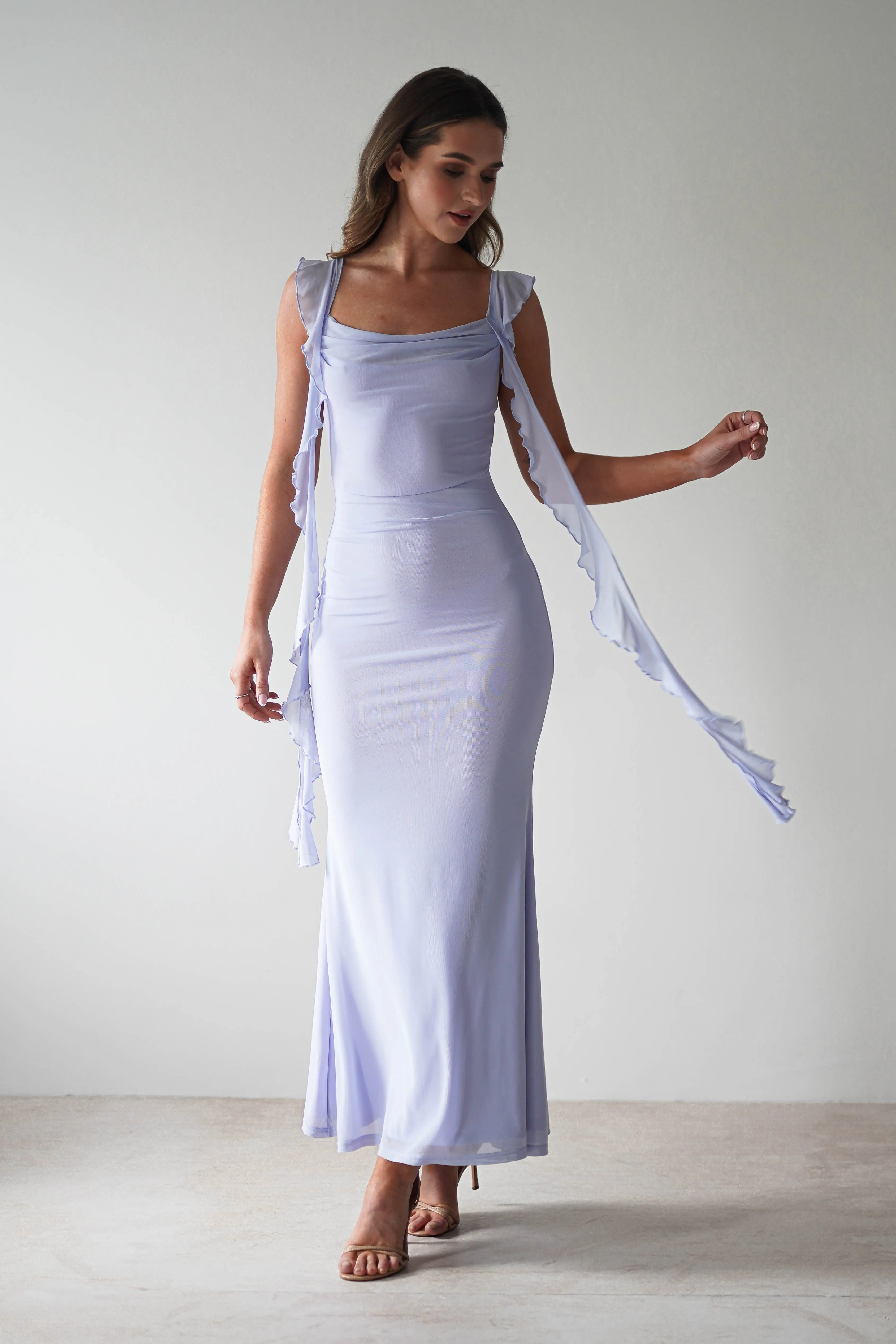 Miranda Ruffle Midaxi Dress | Dusty Blue