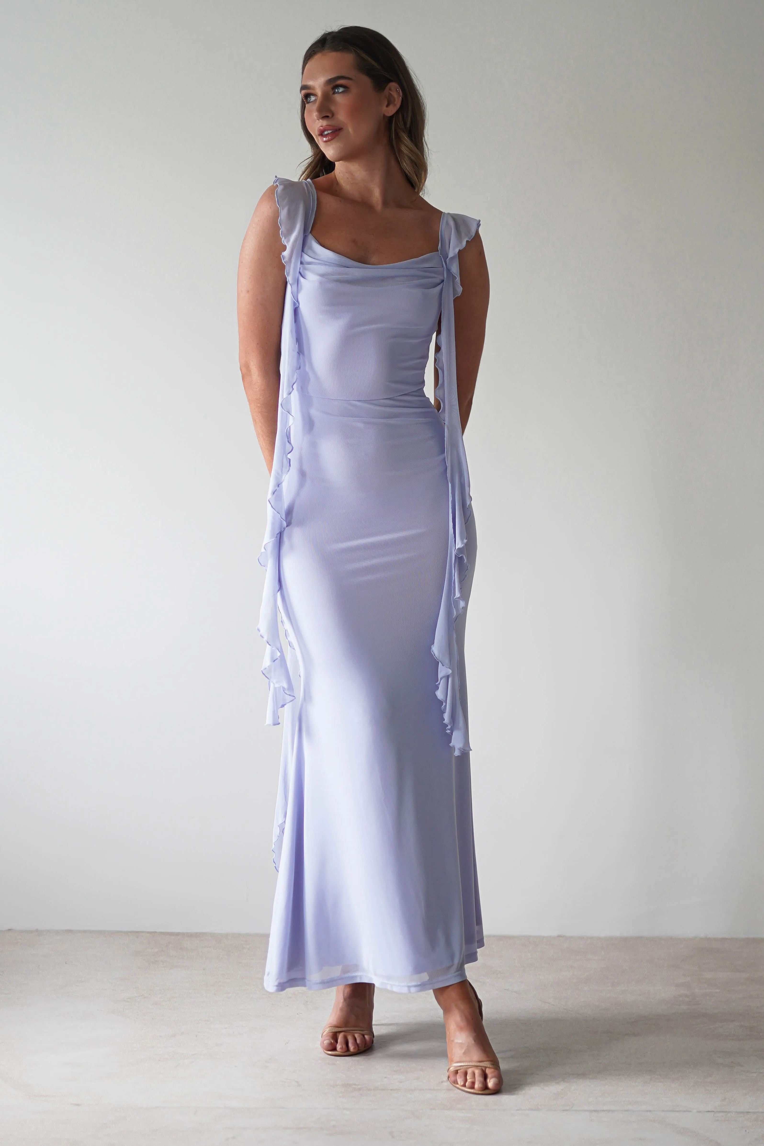 Miranda Ruffle Midaxi Dress | Dusty Blue