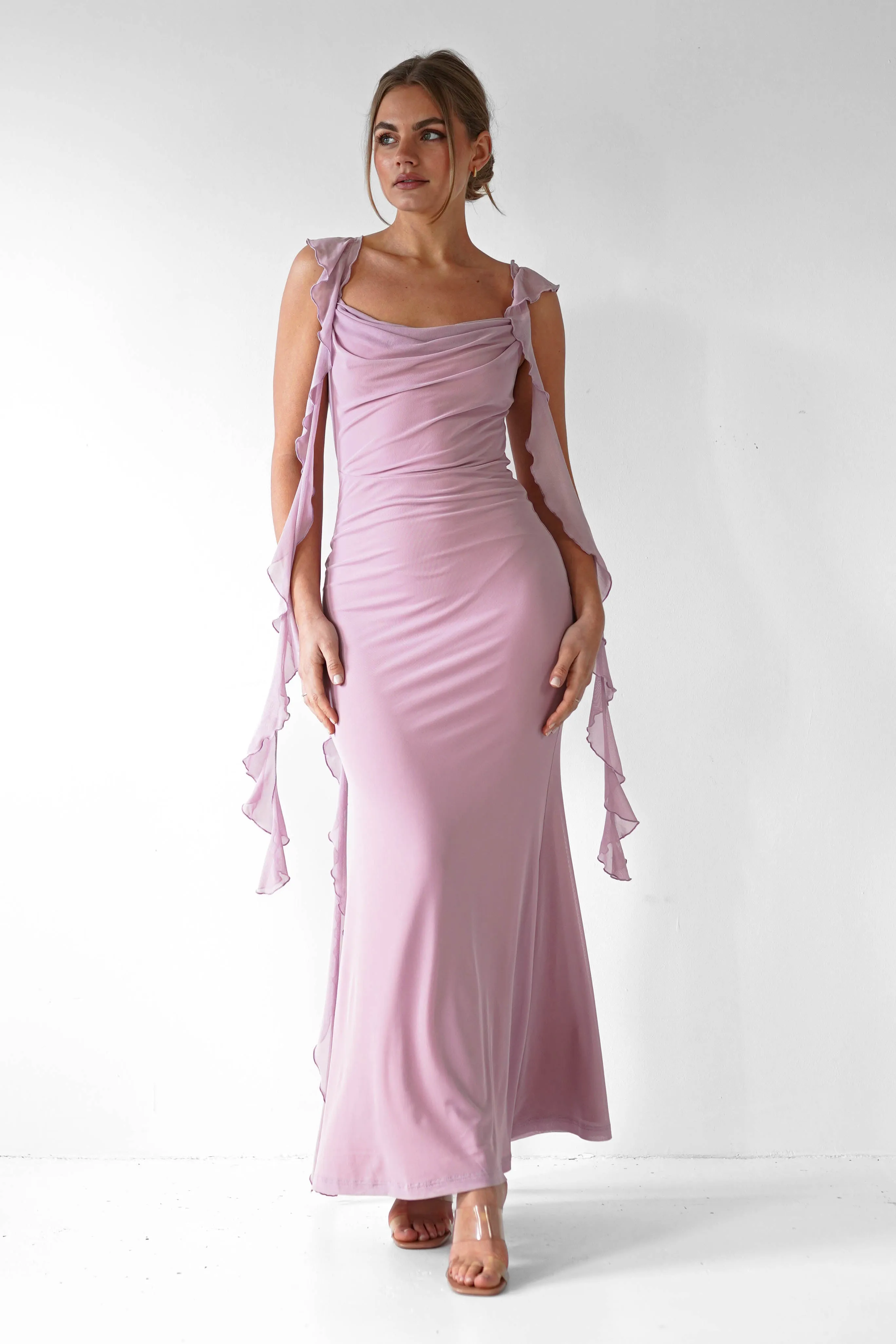 Miranda Ruffle Midaxi Dress | Mauve