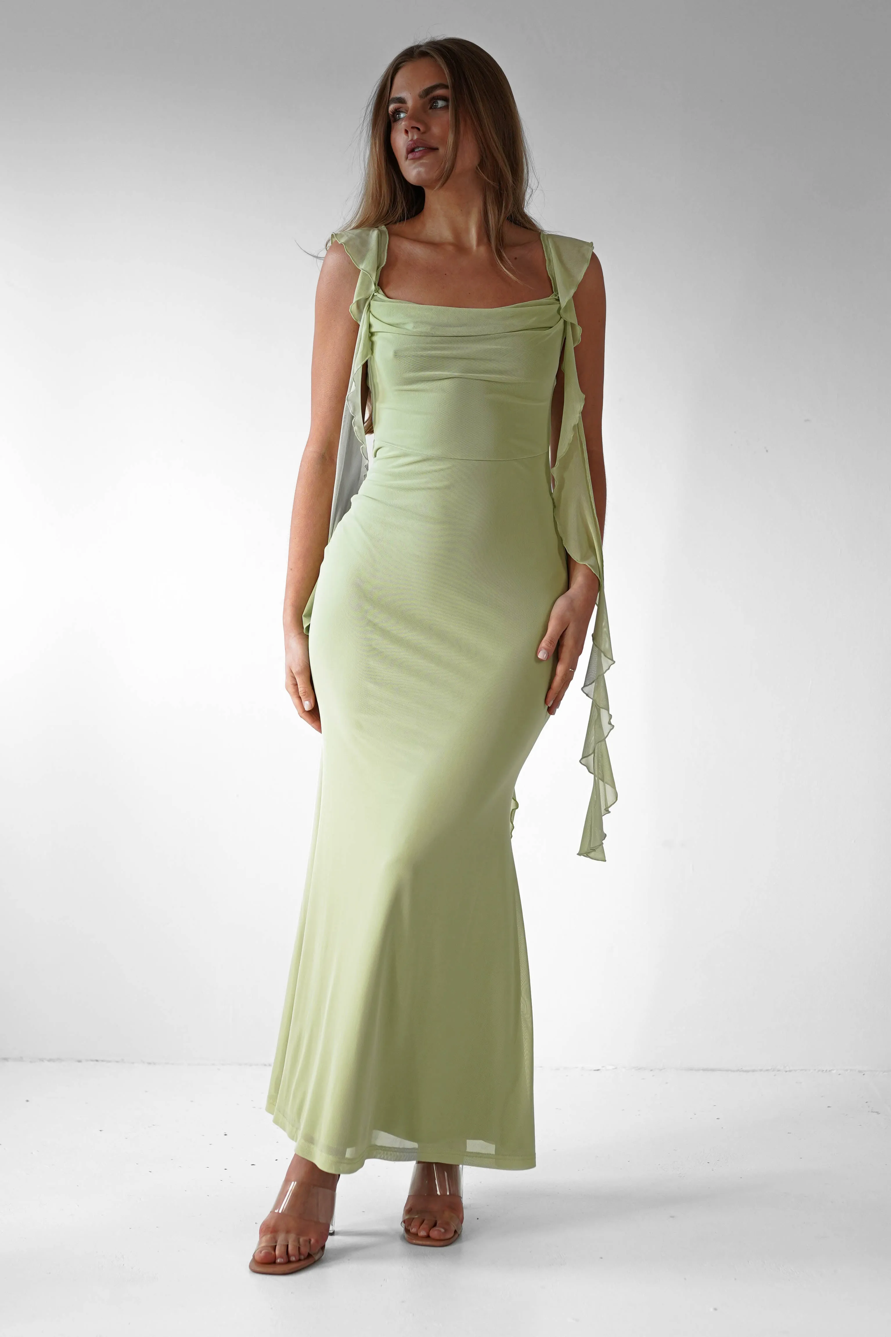 Miranda Ruffle Midaxi Dress | Pistachio