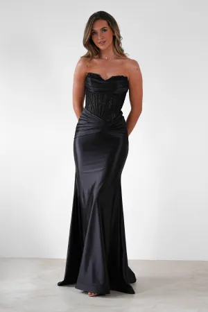 Misha Strapless Lace Detail Gown | Black