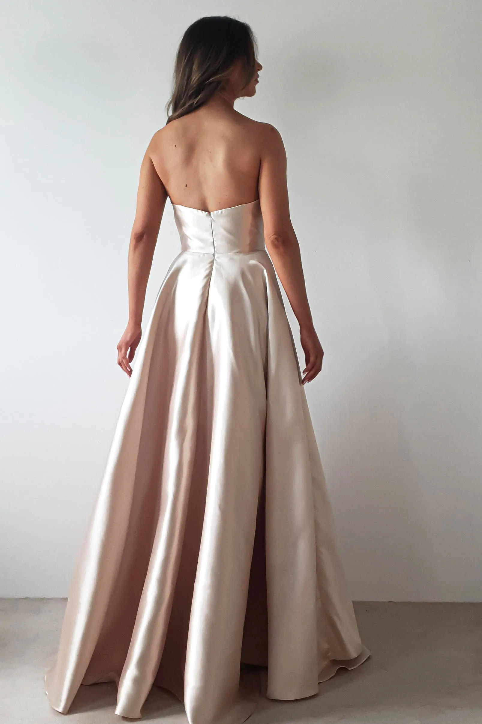 Miya Corset A-Line Satin Gown | Champagne