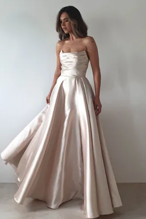 Miya Corset A-Line Satin Gown | Champagne