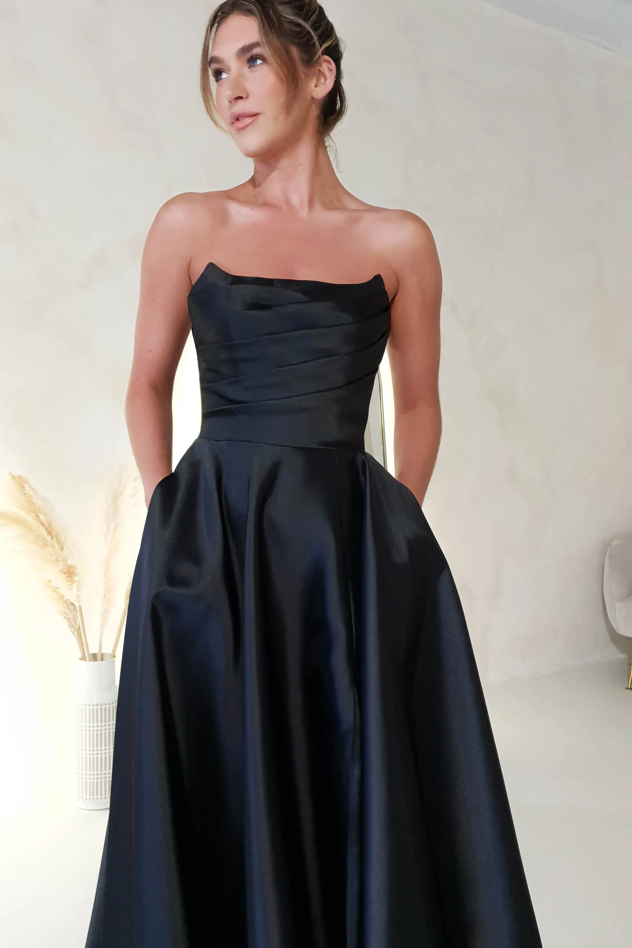 Miya Corset A-Line Satin Gown  dress,evening dress,graduation dress,party dress,birthday dress,beautiful dress,dress,summer dress,beautiful dressBlack