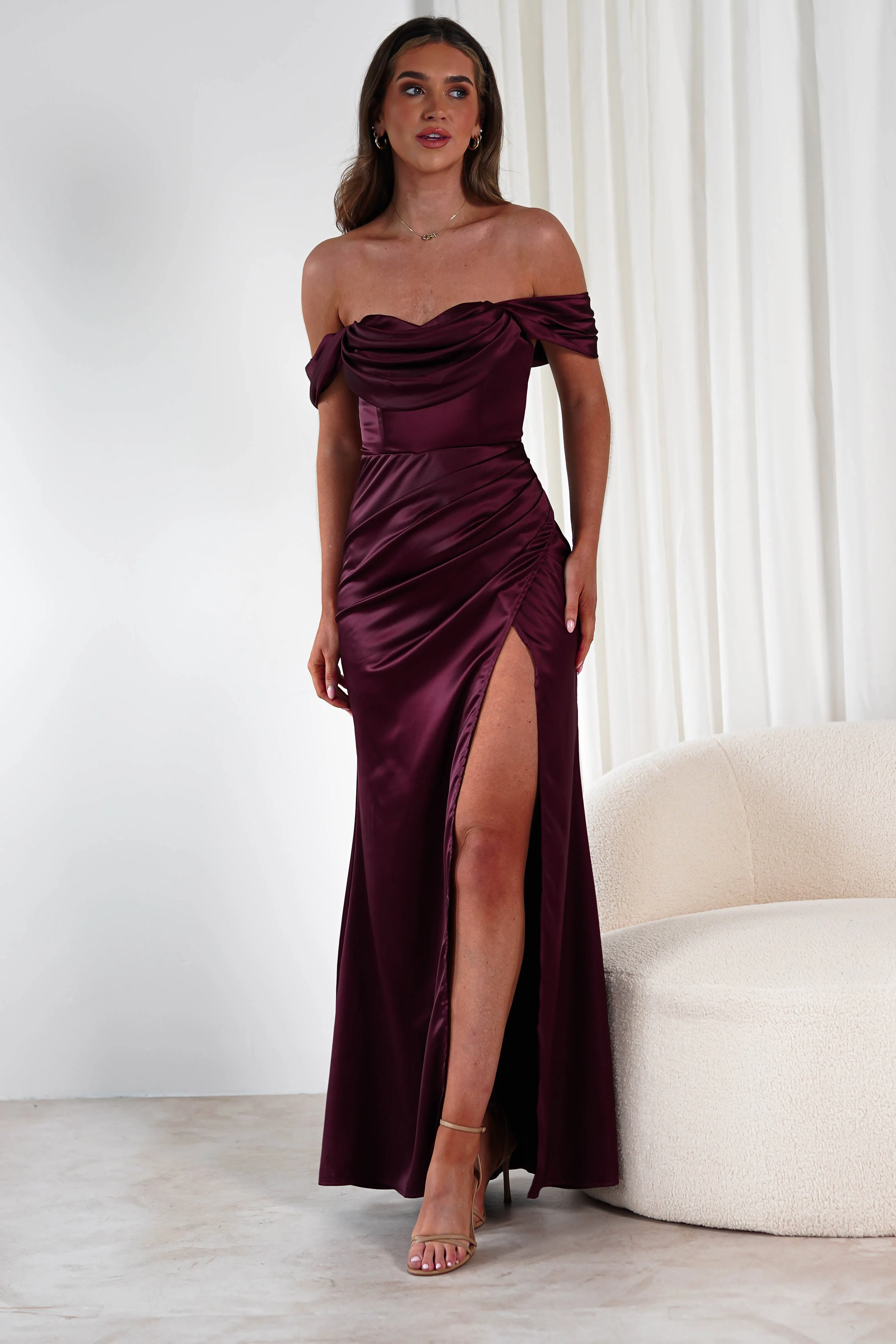 Monica Off The Shoulder Gown | Wine