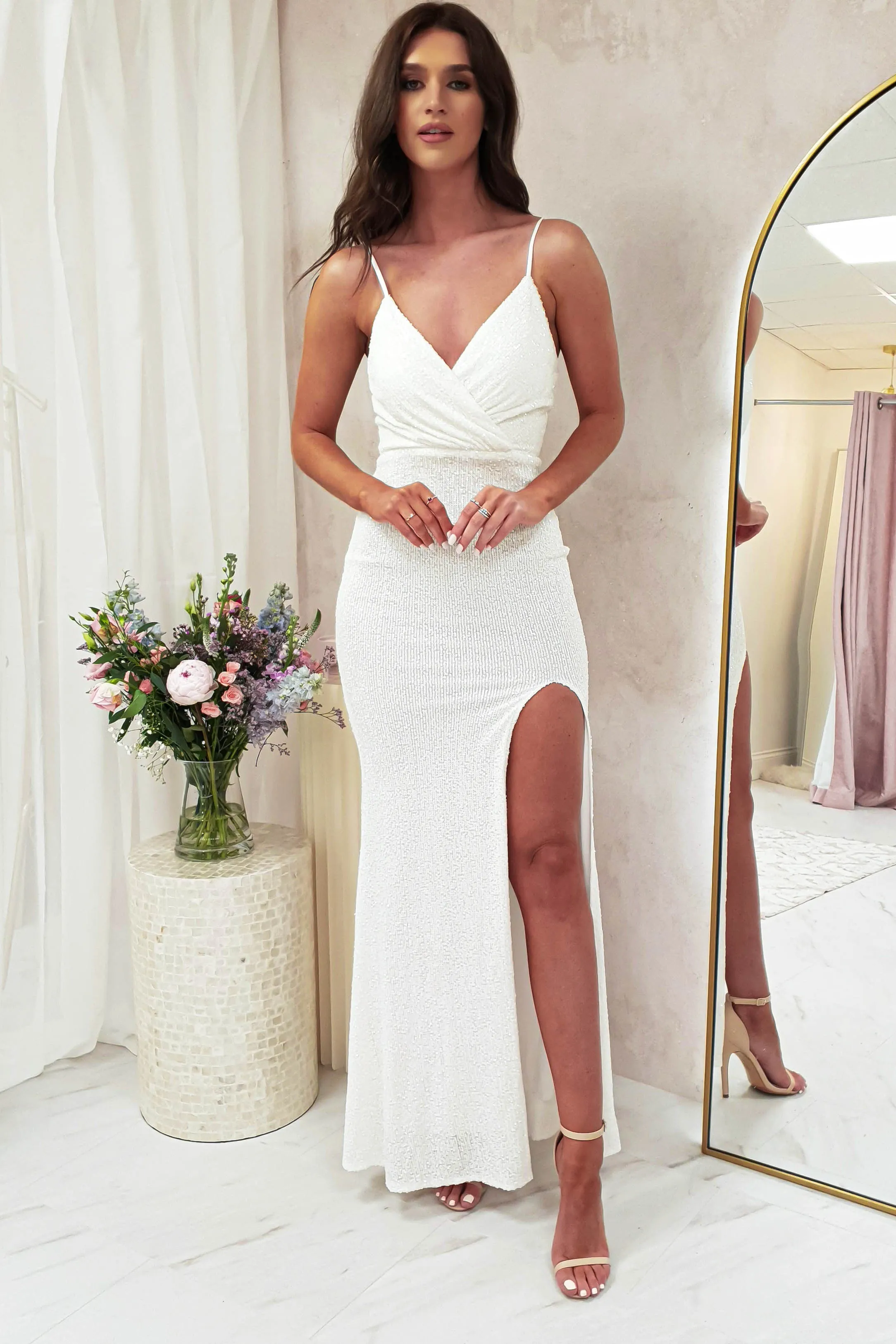 Mulan Sequin Gown | White