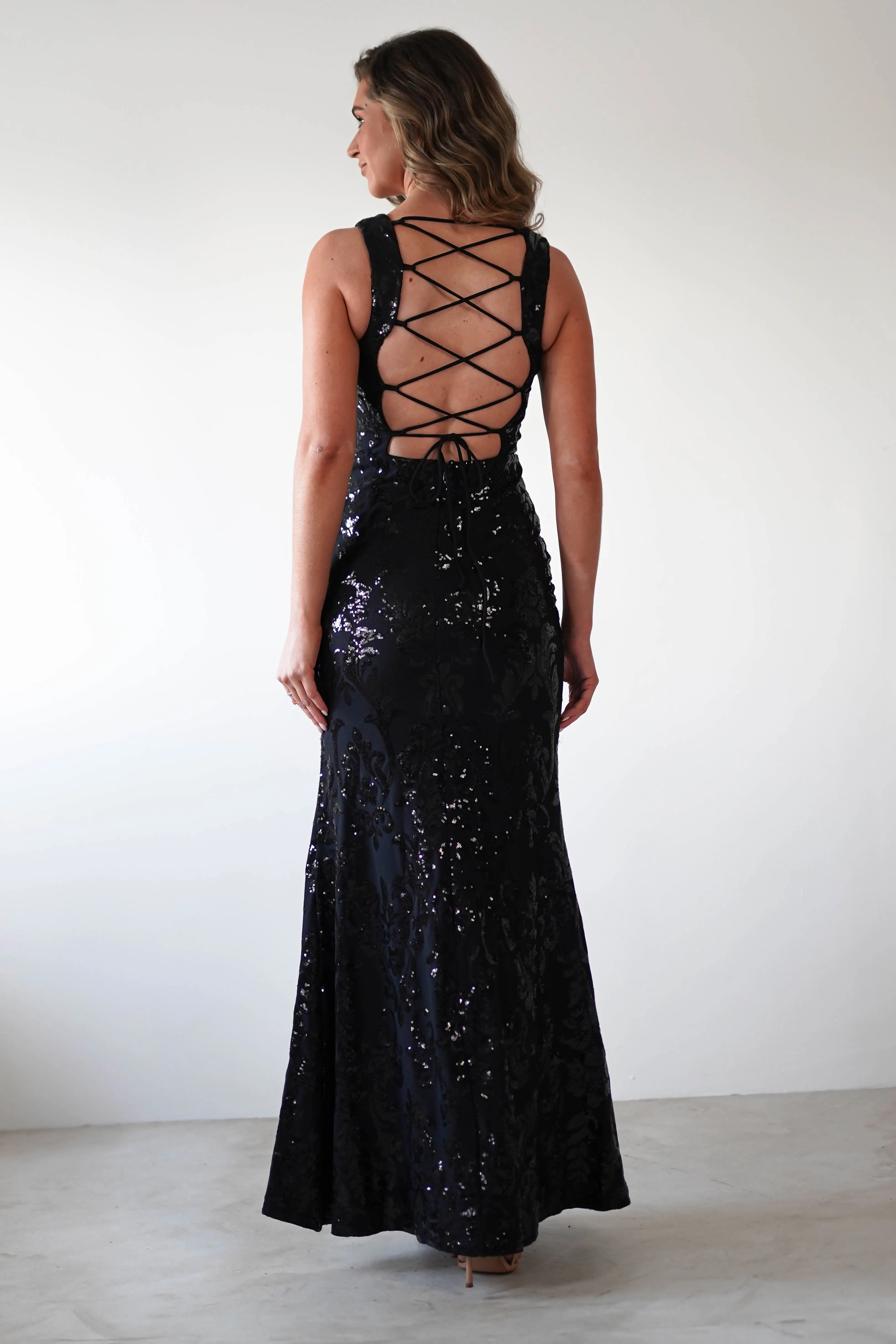 Nadia Square Neck Sequin Gown  dress,evening dress,graduation dress,party dress,birthday dress,beautiful dress,dress,summer dress,beautiful dressBlack