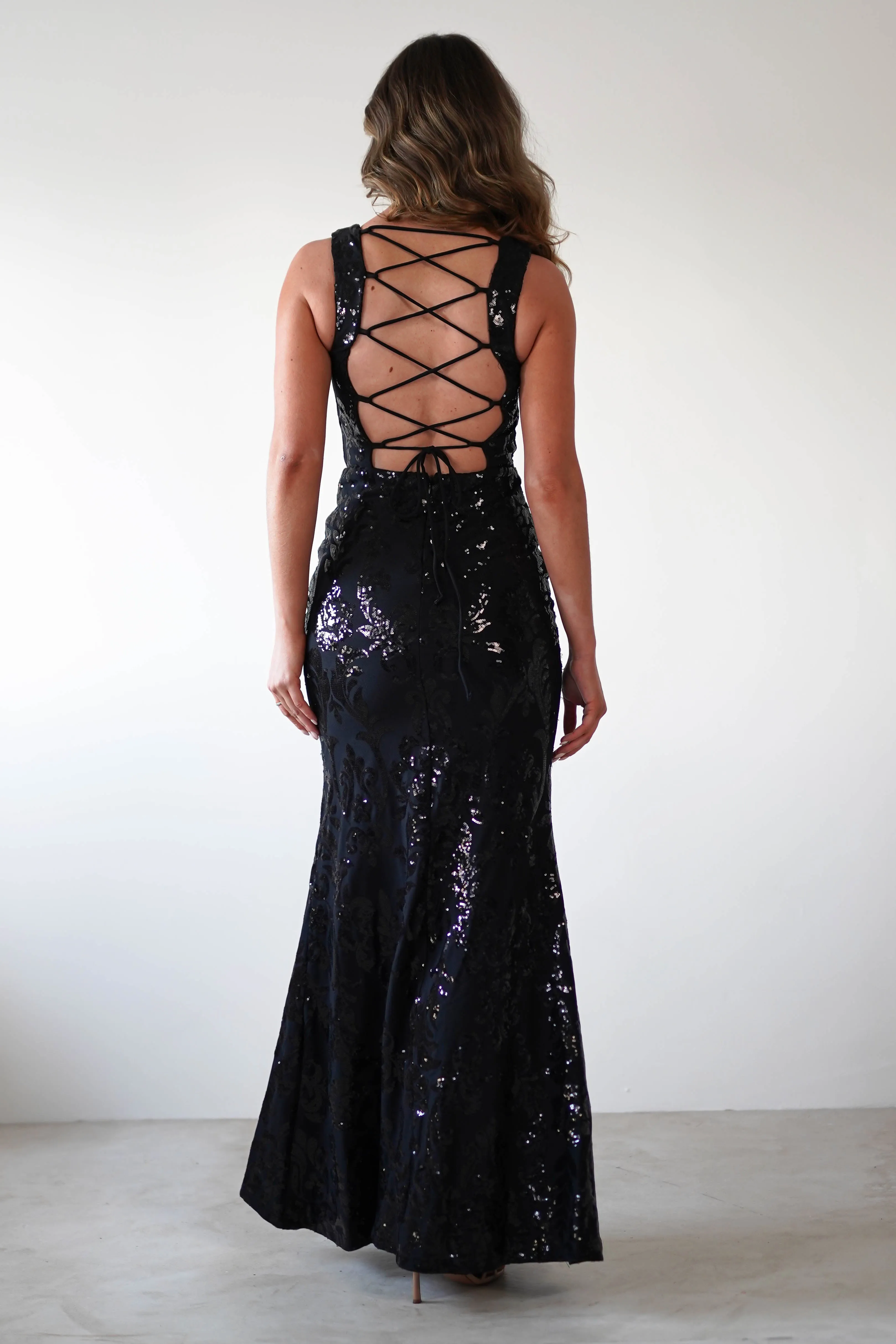 Nadia Square Neck Sequin Gown  dress,evening dress,graduation dress,party dress,birthday dress,beautiful dress,dress,summer dress,beautiful dressBlack
