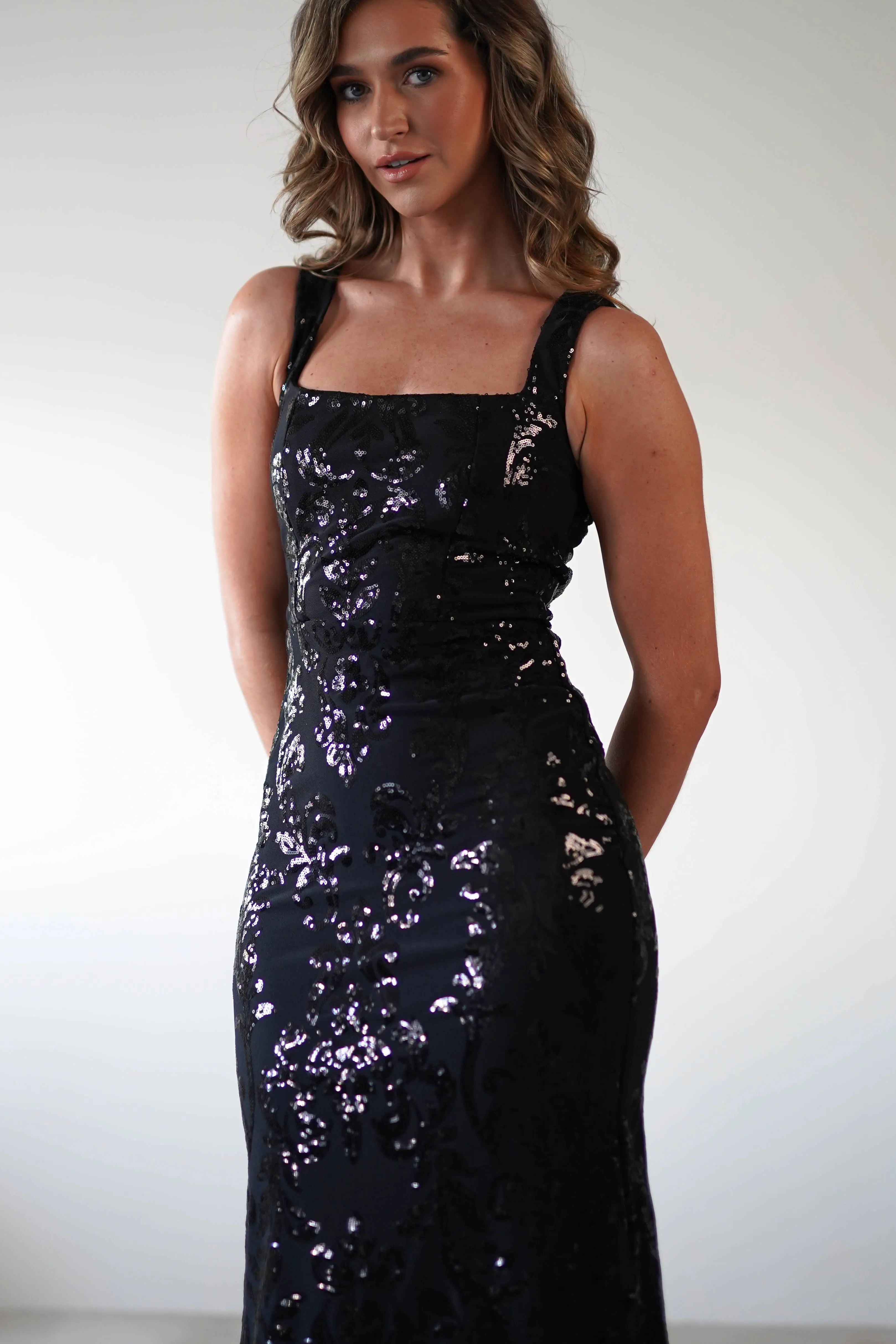 Nadia Square Neck Sequin Gown  dress,evening dress,graduation dress,party dress,birthday dress,beautiful dress,dress,summer dress,beautiful dressBlack