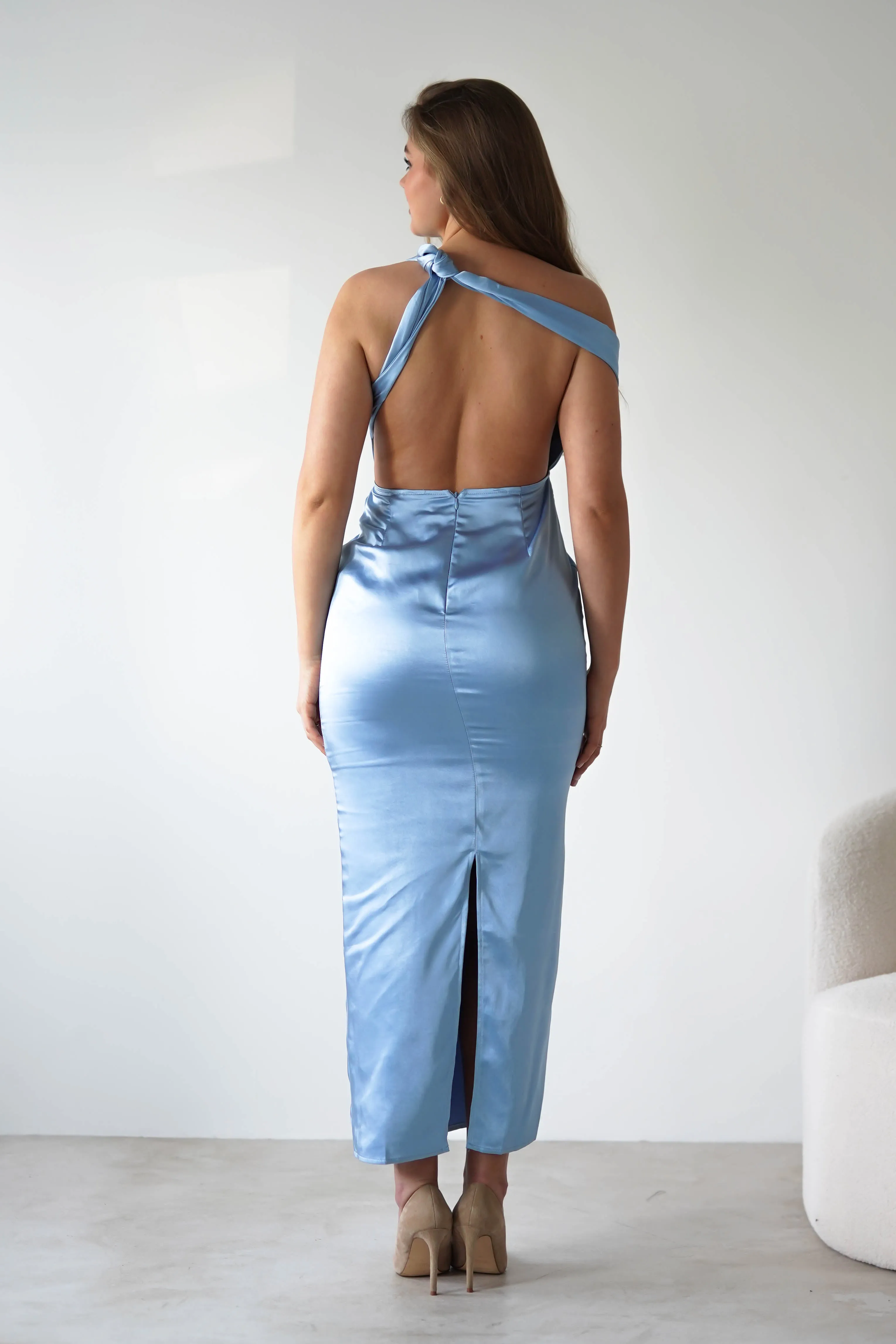 Nala Satin Off The Shoulder Dress | Blue