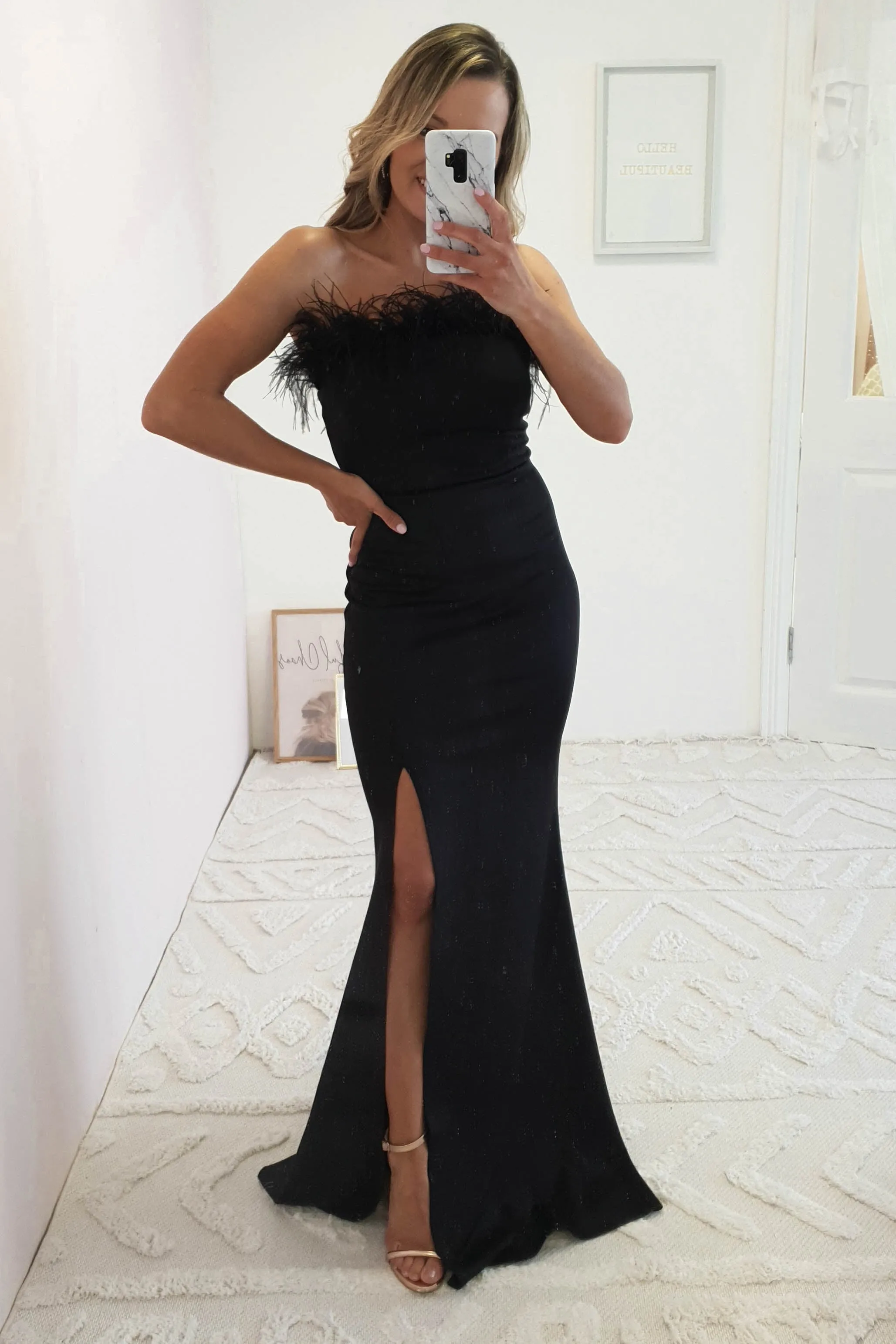 Nalani Feather Detail Gown | Black