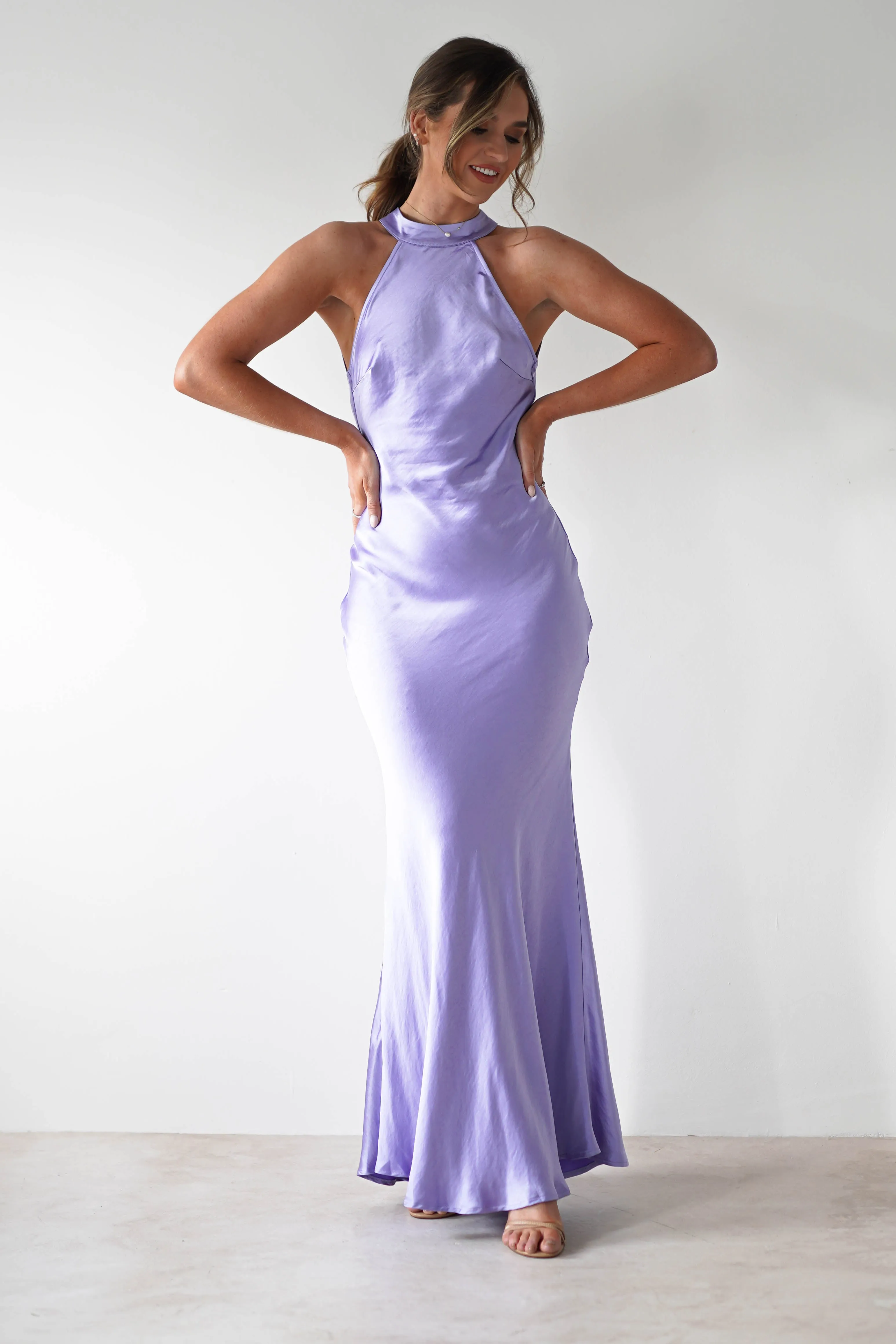 Natalia Soft Satin Maxi Dress | Lavendar