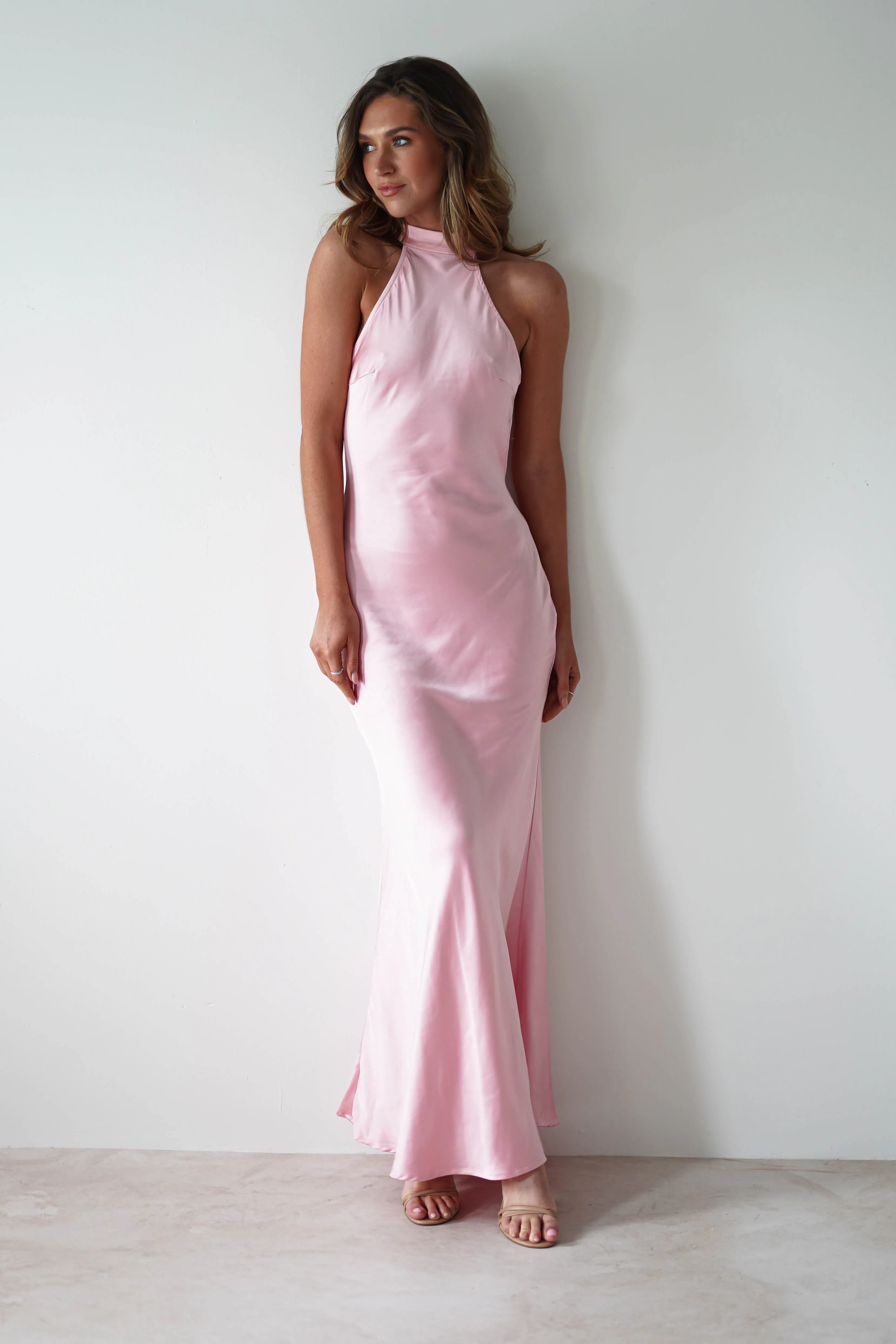 Natalia Soft Satin Maxi Dress | Pink