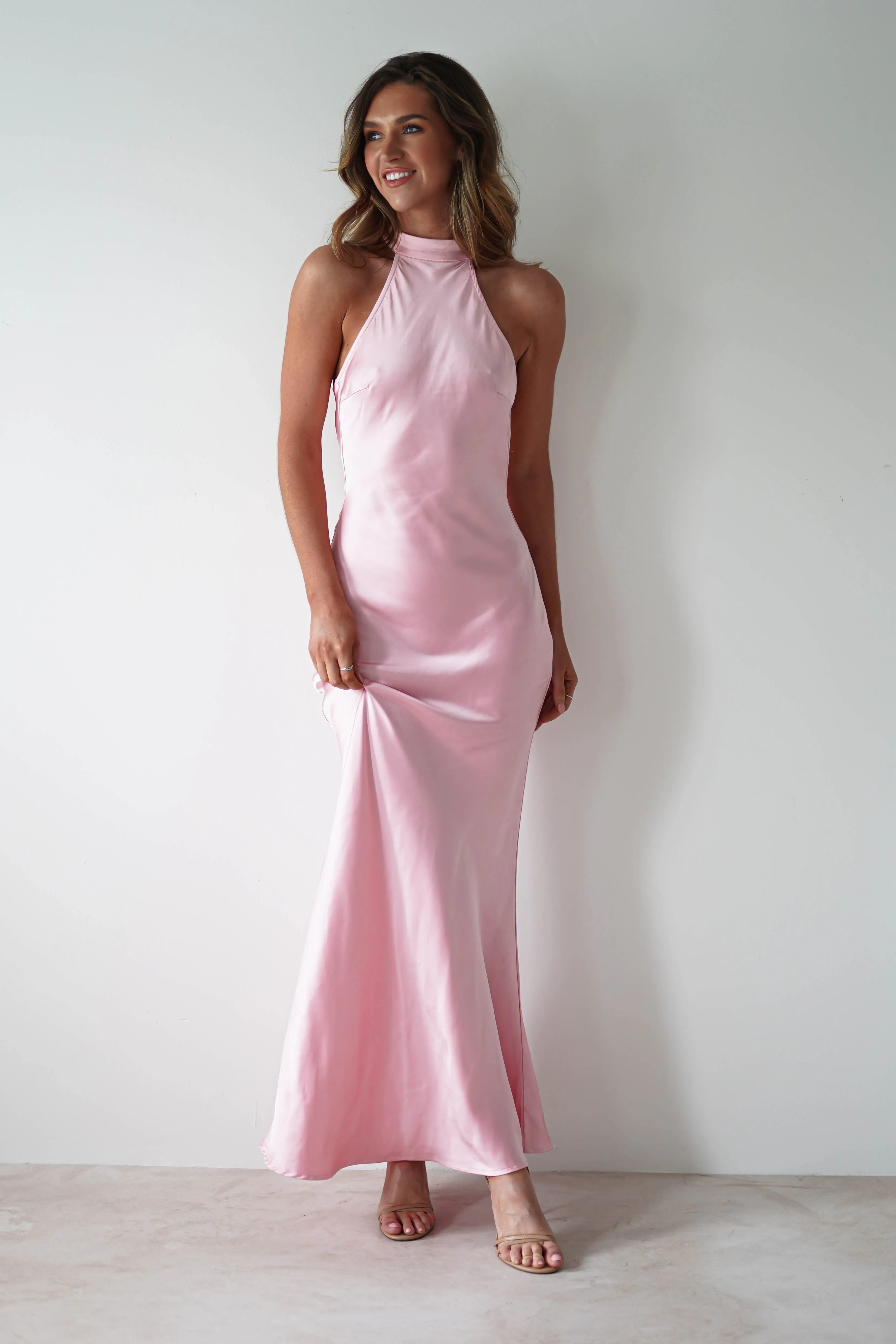 Natalia Soft Satin Maxi Dress | Pink
