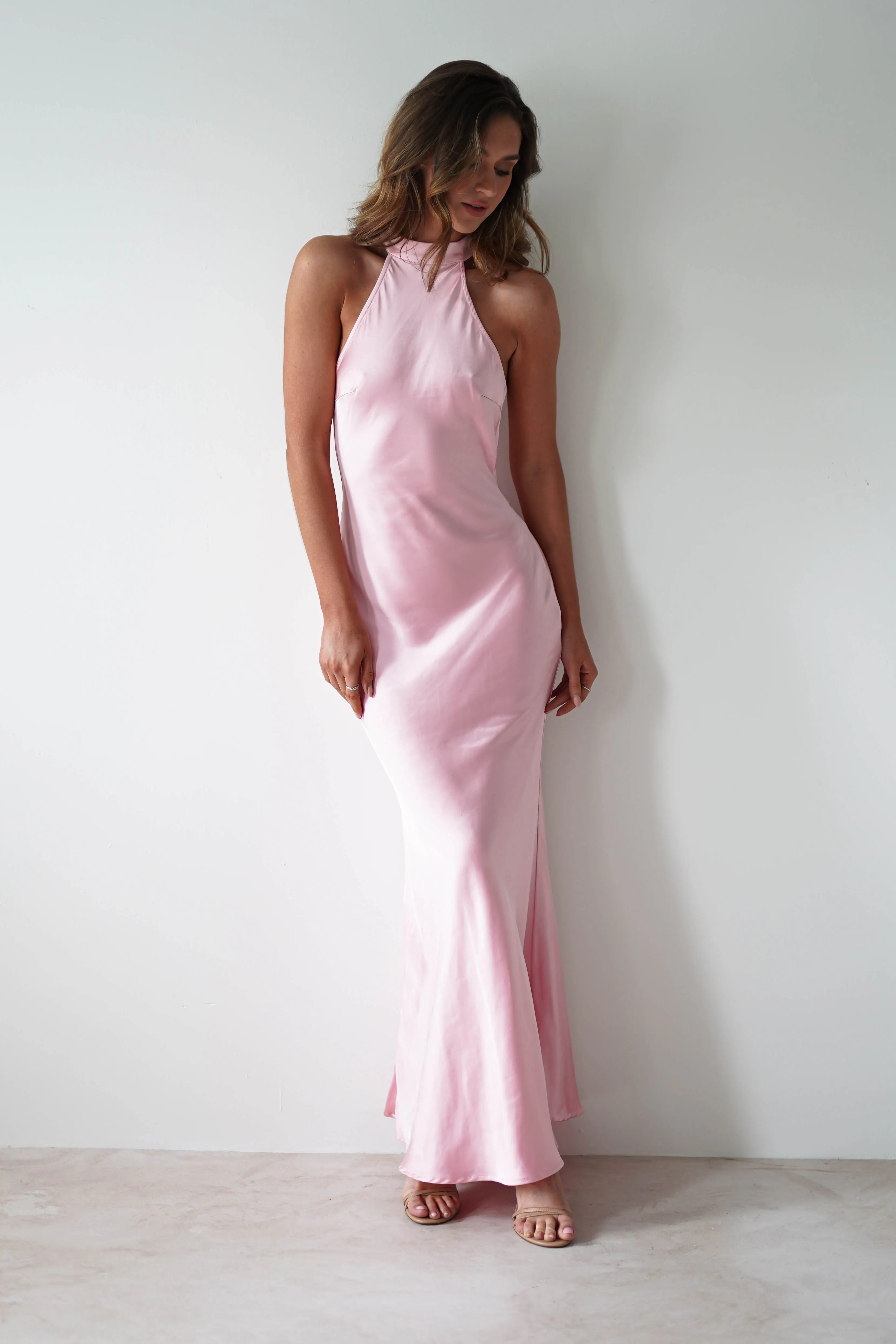 Natalia Soft Satin Maxi Dress | Pink