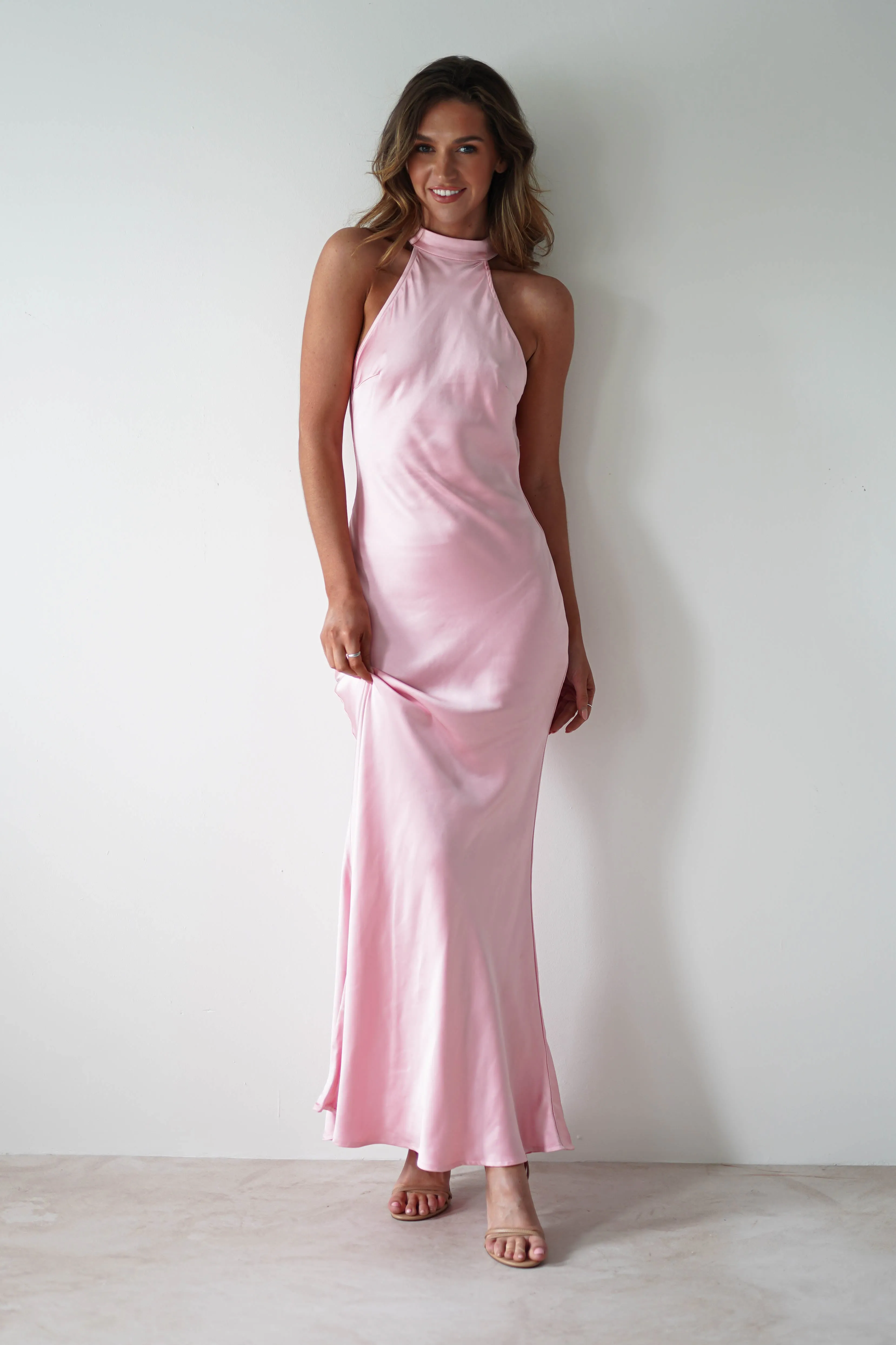 Natalia Soft Satin Maxi Dress | Pink