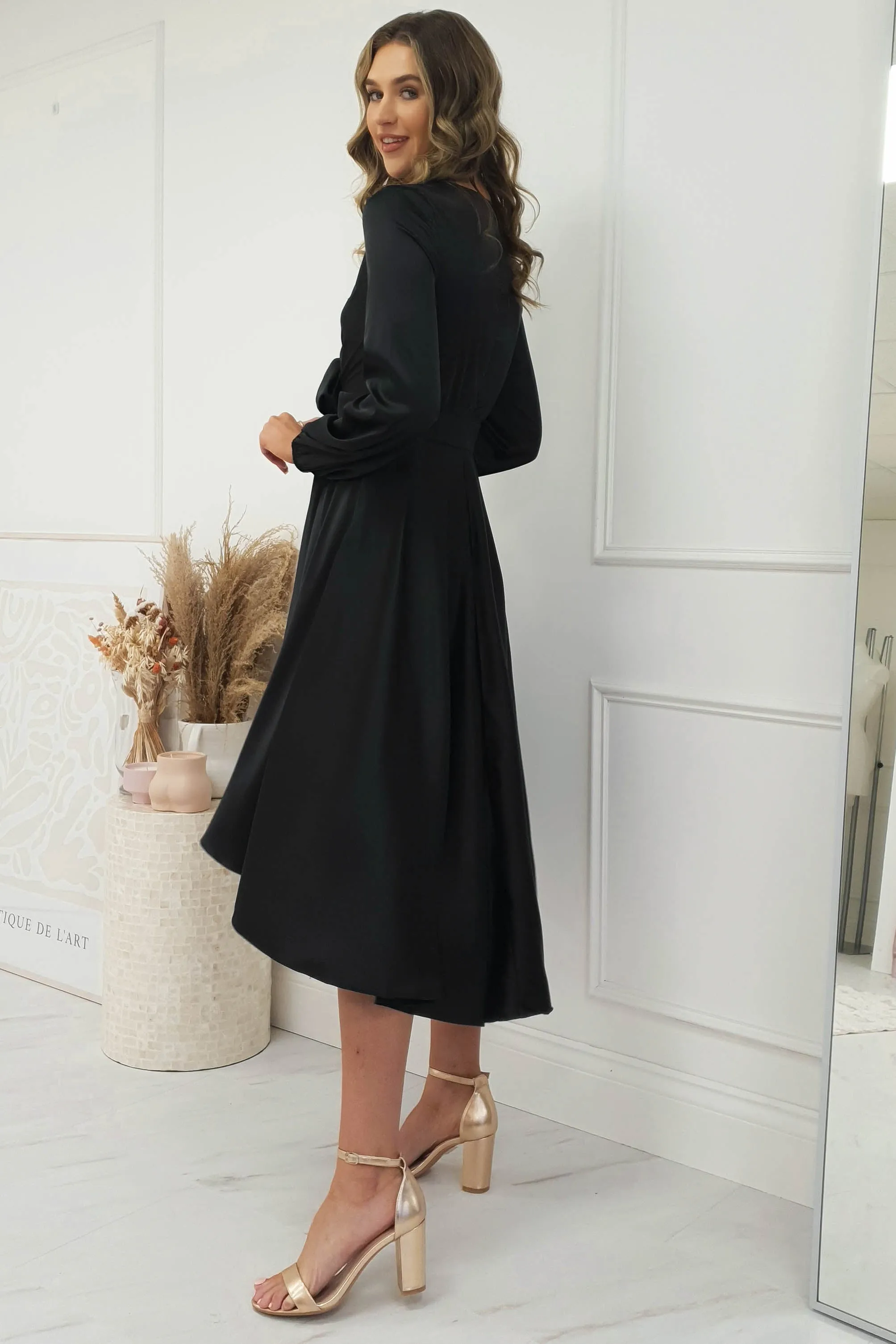 Nicola Satin Tie Front Midi Dress  dress,evening dress,graduation dress,party dress,birthday dress,beautiful dress,dress,summer dress,beautiful dressBlack