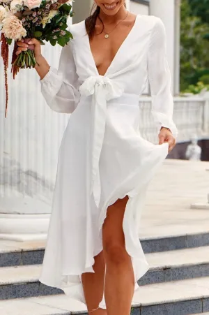 Nicola Satin Tie Front Midi Dress | White