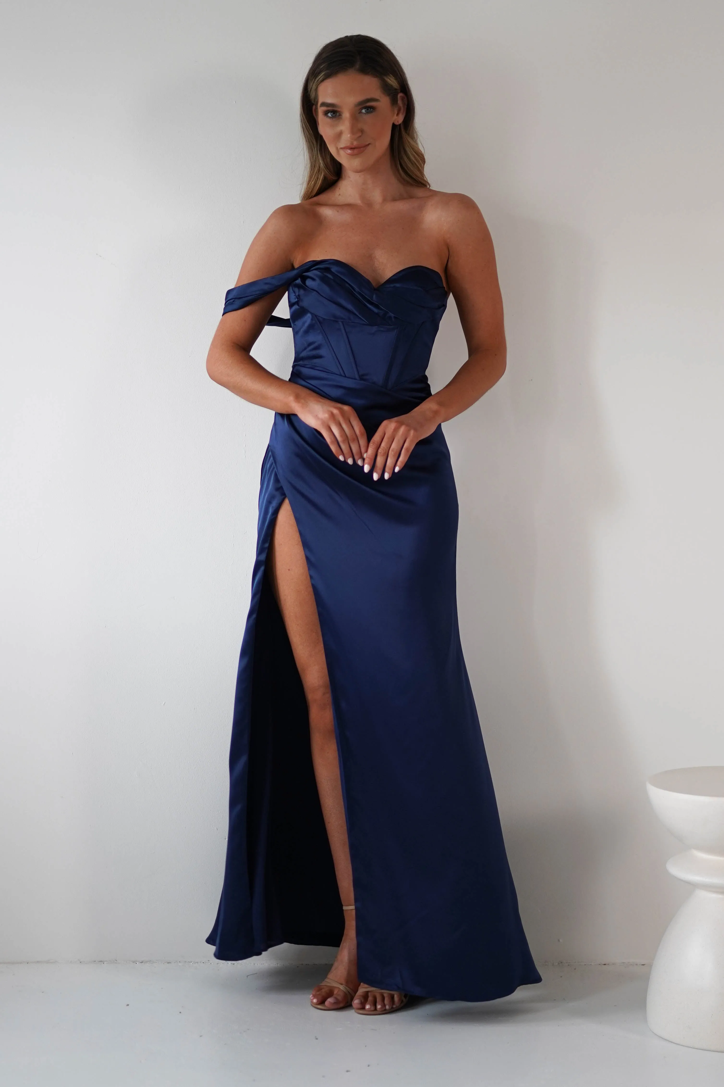 Nicolette Soft Satin Maxi Gown | Navy
