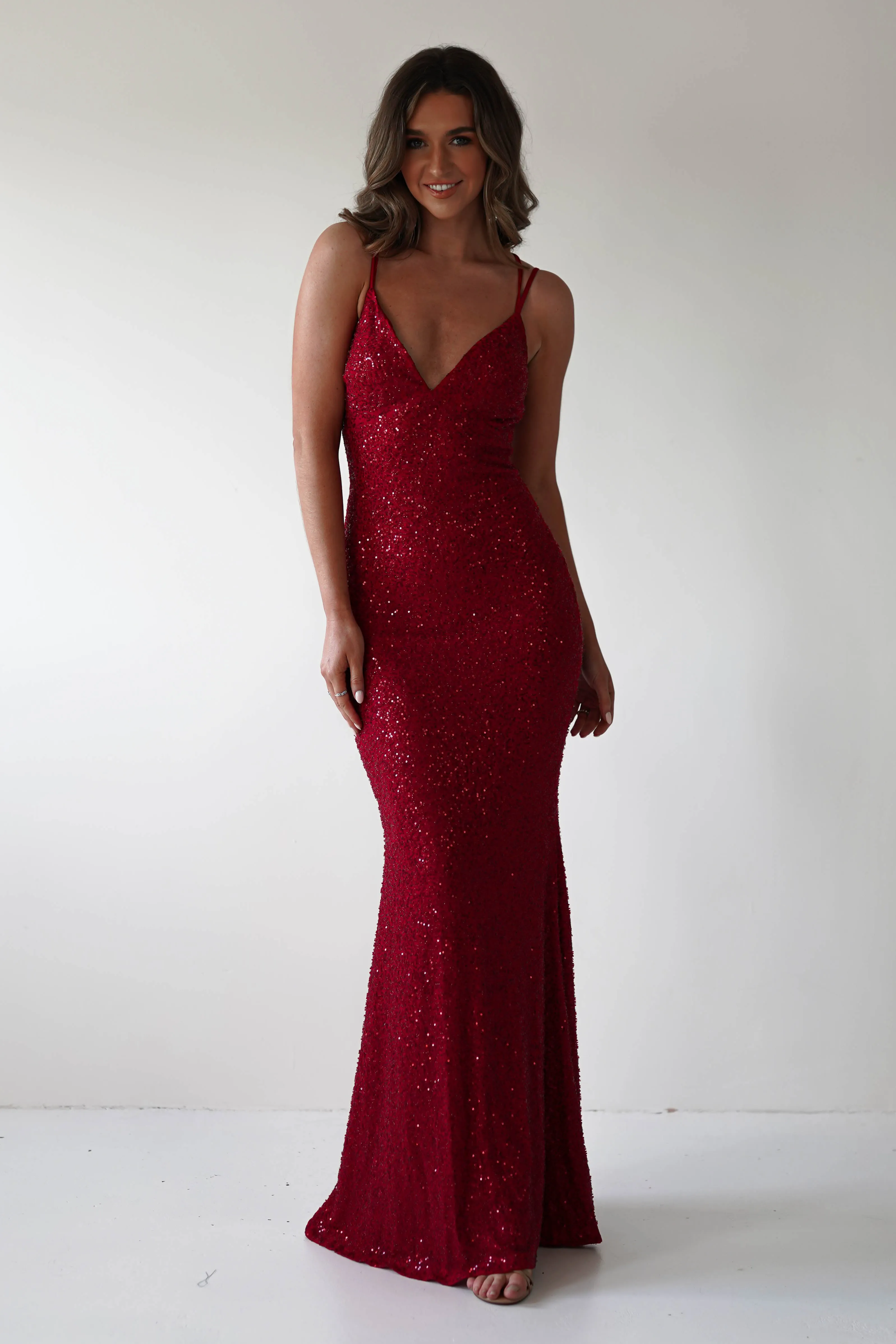 Nina Beaded Bodycon Gown | Red