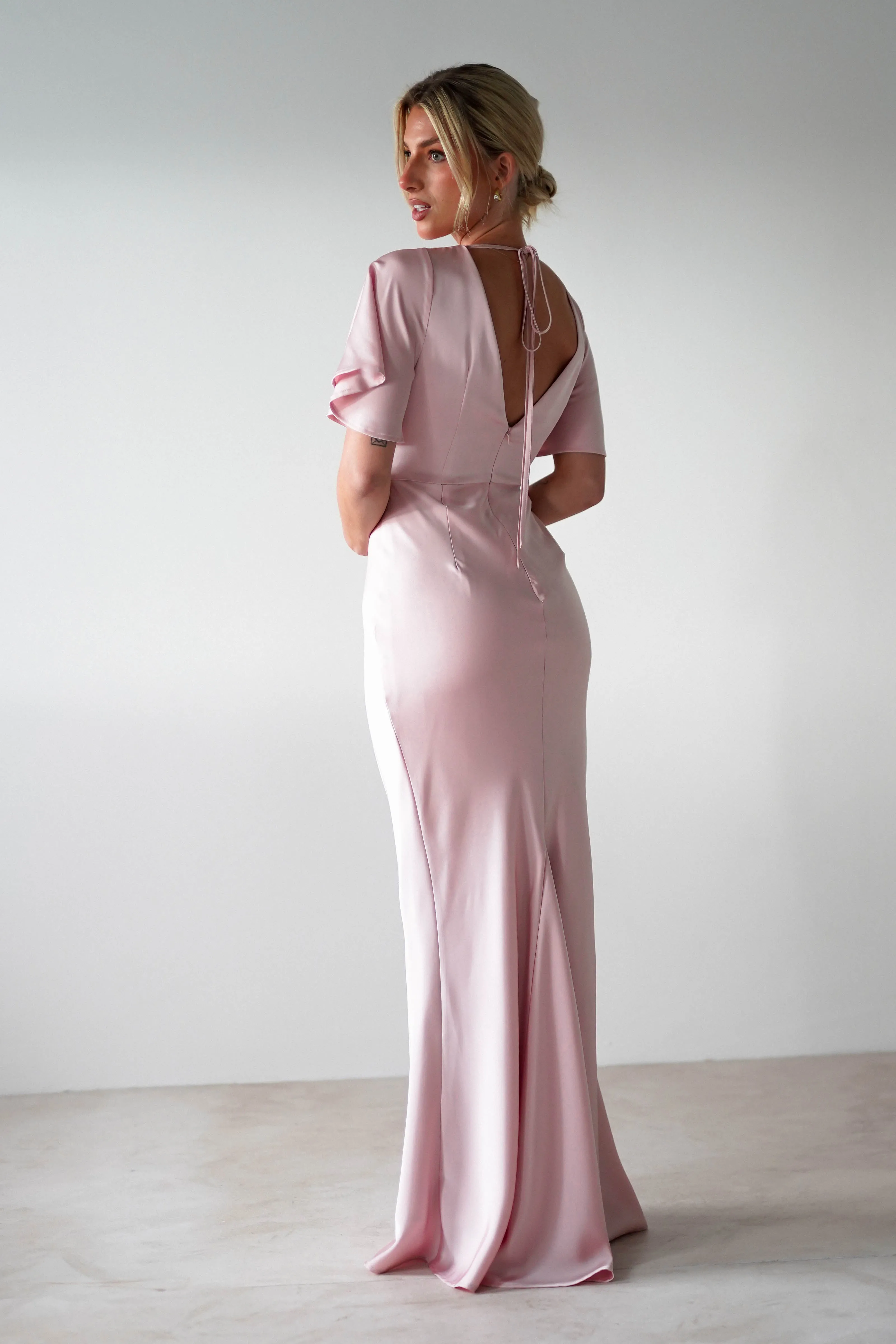 Olivia Soft Matte Satin Maxi Dress | Blush Pink