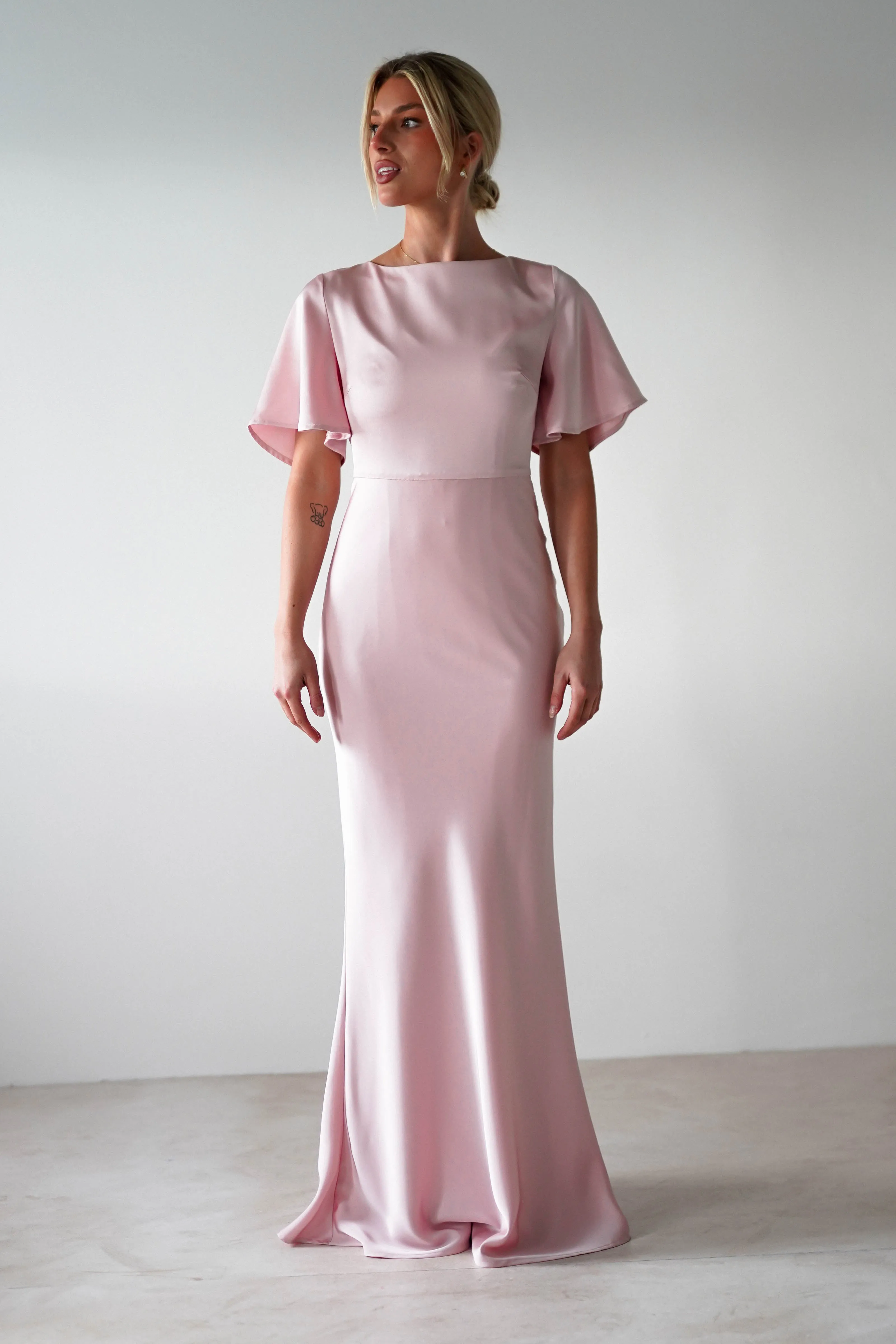 Olivia Soft Matte Satin Maxi Dress | Blush Pink